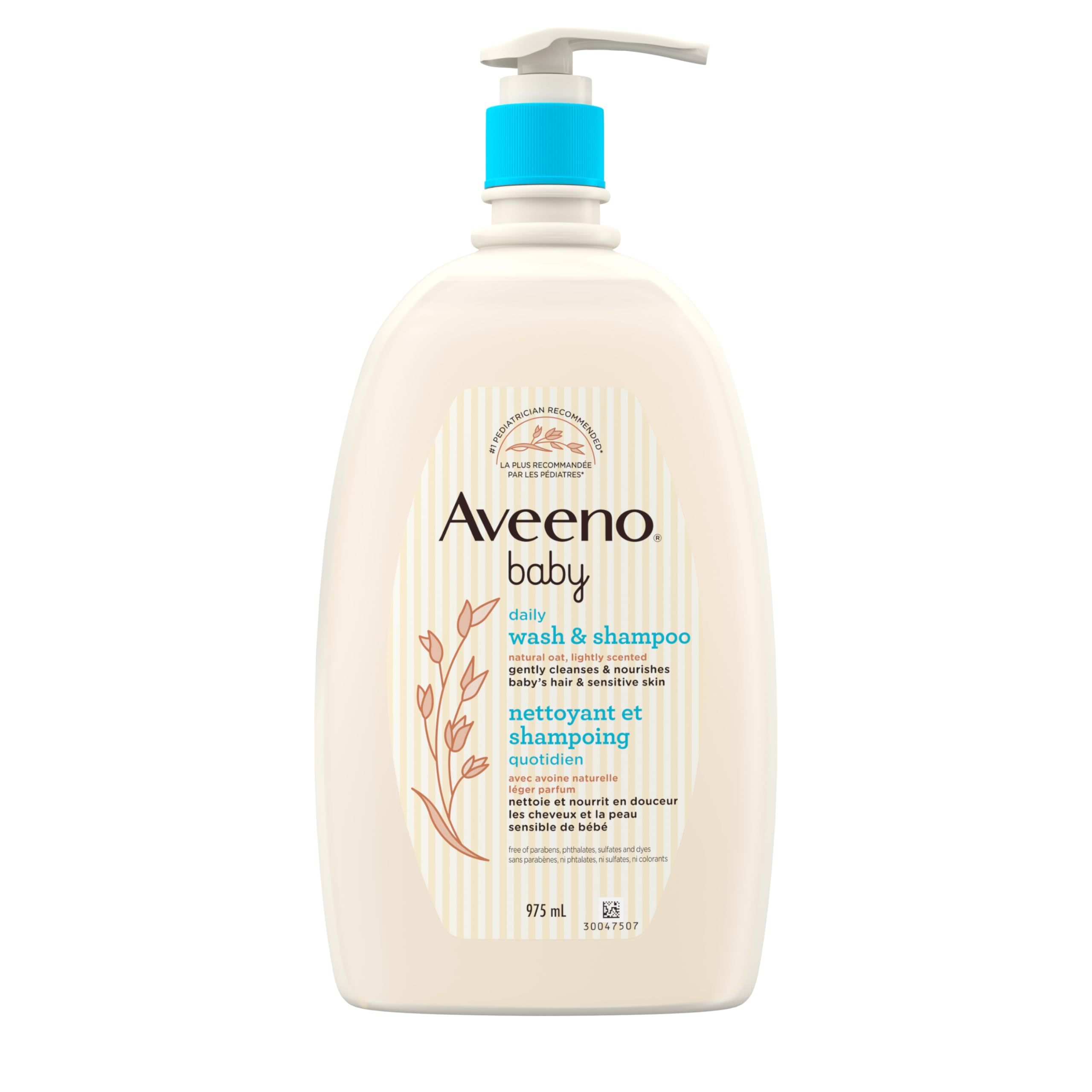 Aveeno Baby Wash and Shampoo - Gentle 2-in-1 Body Wash with Natural Oat Extract for Sensitive Skin - Tear-Free, Hypoallergenic Cleanser, Free from Parabens, Sulfates & Dyes - 975ml