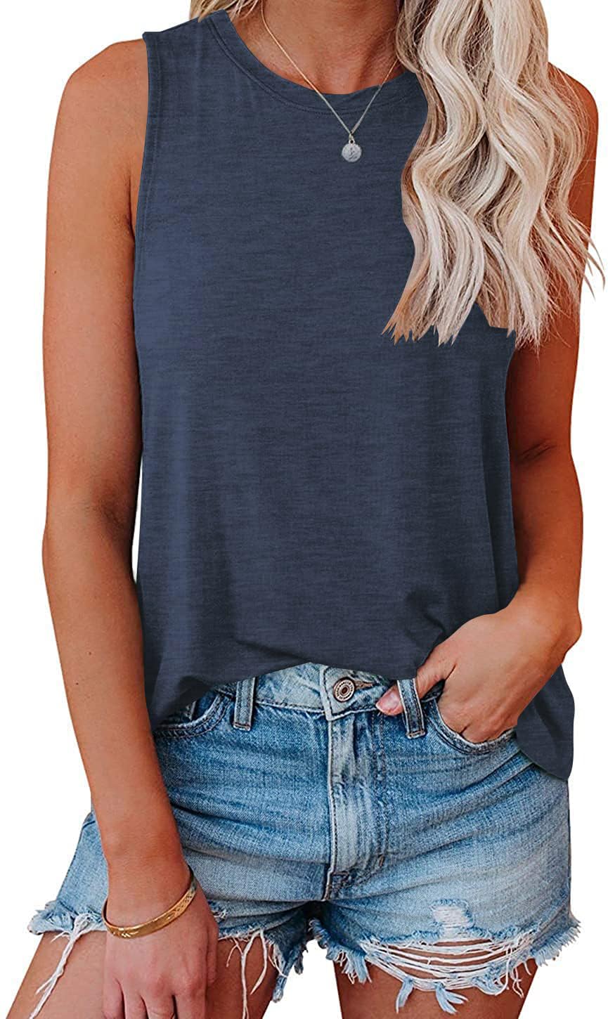 isermeo Womens Tank Tops Crewneck Loose Fit Basic Solid Color Casual Summer Sleeveless Shirts S-XXL