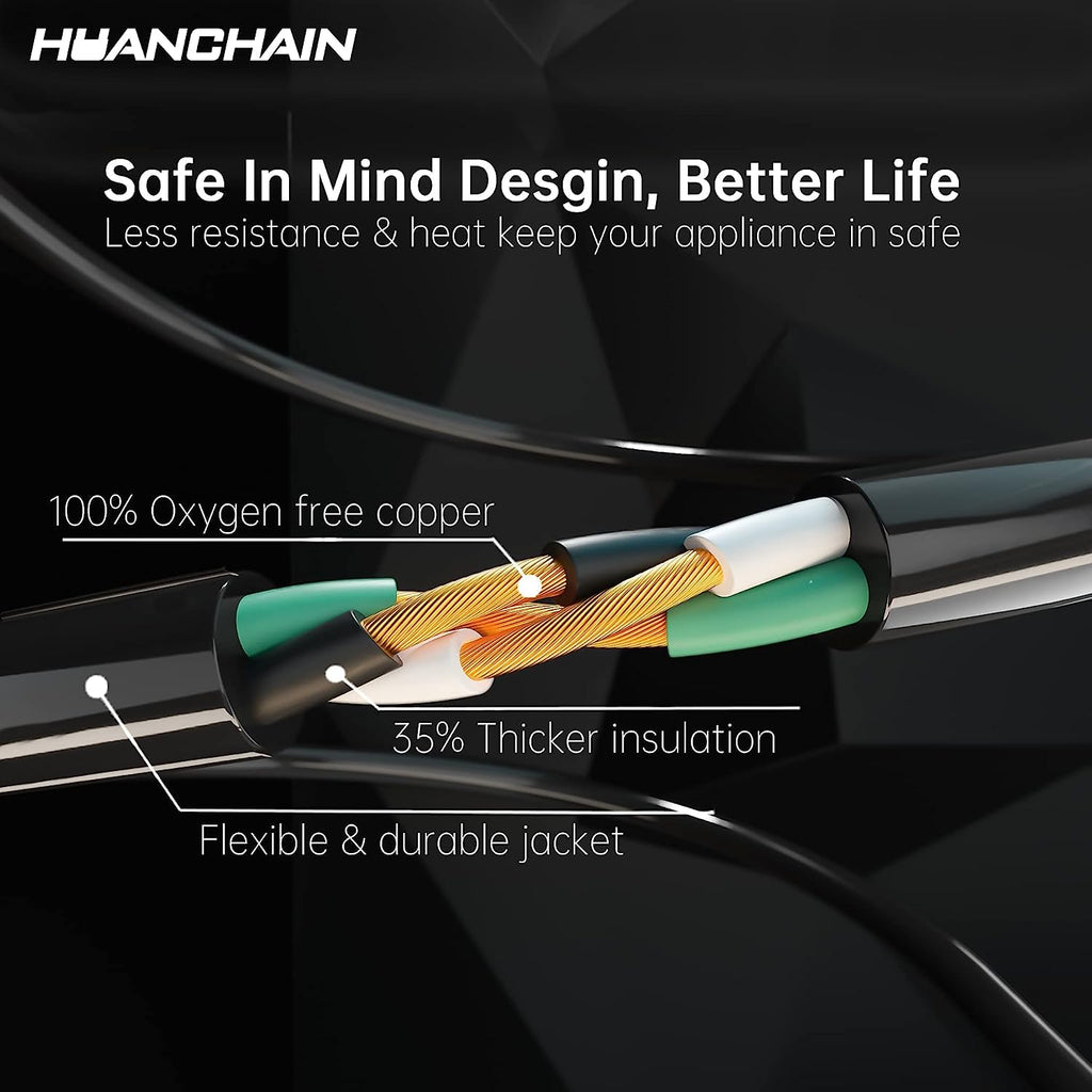 HUANCHAIN Indoor Outdoor Black Extension Cord 15 ft Waterproof, 16/3 Gauge Flexible Cold-Resistant Appliance Extension Cable Outside, 13A 1625W 16AWG SJTW, 3 Prong Electric Cord, ETL