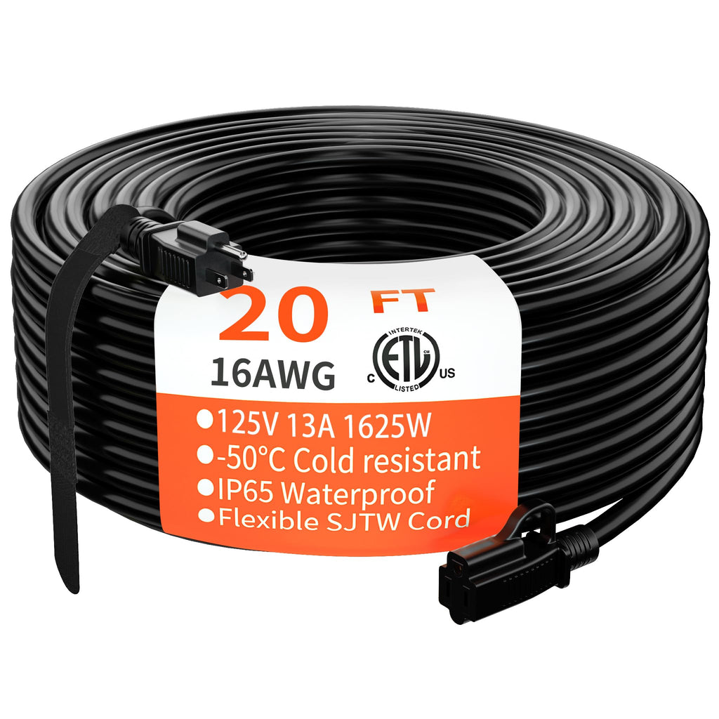 HUANCHAIN Indoor Outdoor Black Extension Cord 15 ft Waterproof, 16/3 Gauge Flexible Cold-Resistant Appliance Extension Cable Outside, 13A 1625W 16AWG SJTW, 3 Prong Electric Cord, ETL