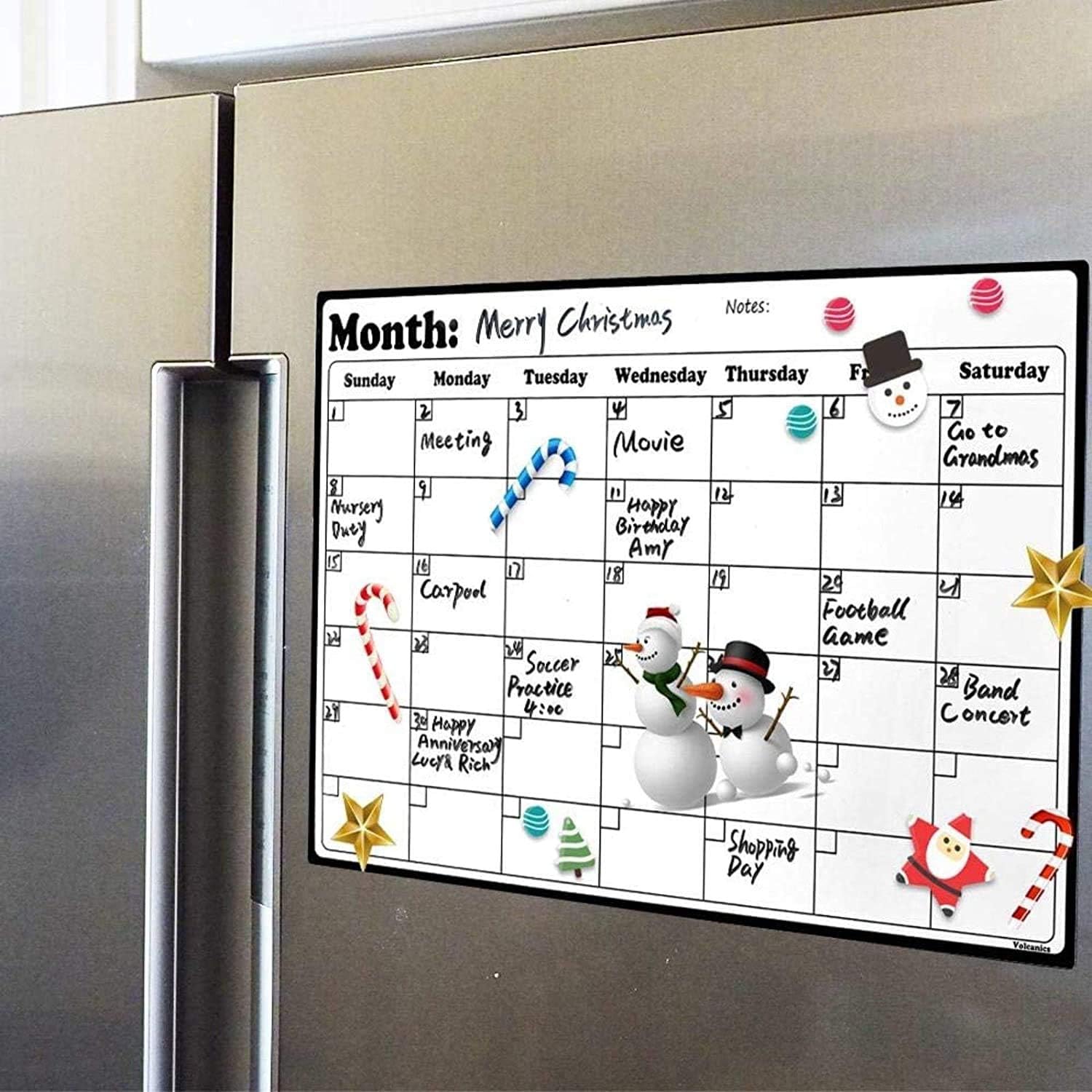 Calendrier tableau blanc effaçable magnétique sur réfrigérateur, cadre noir