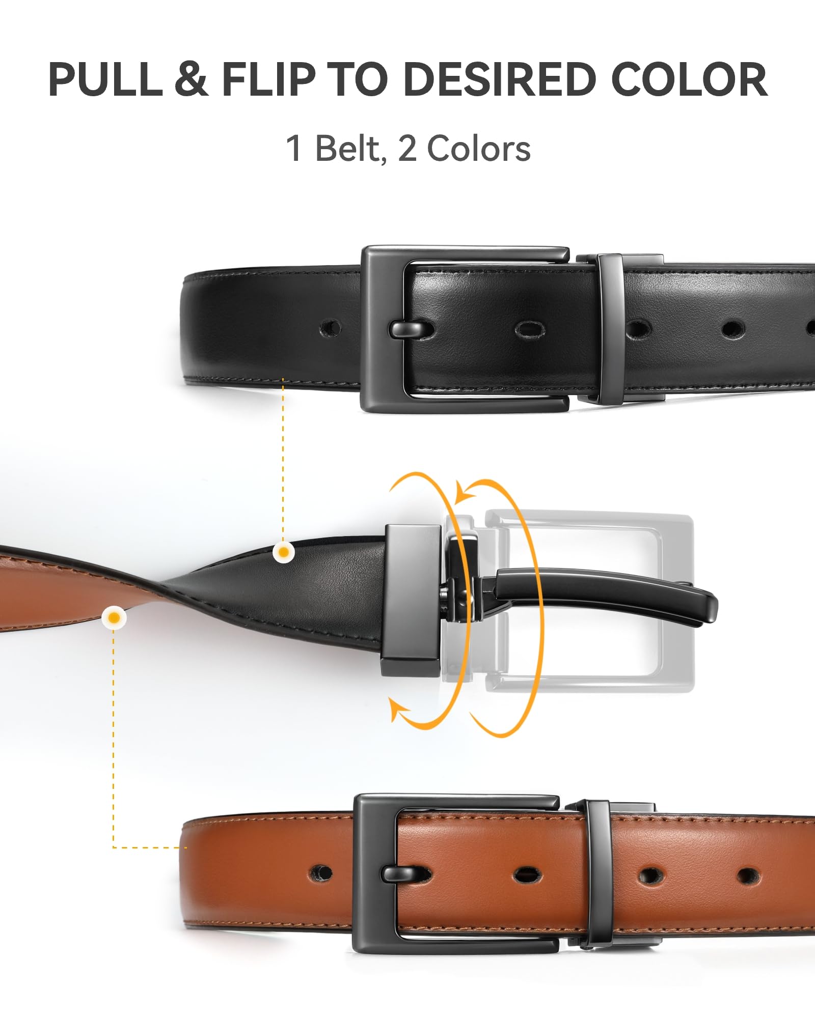CHAOREN Reversible Mens Belt 1 Piece - 1 3/8" Mens Belts Leather for Casual Jeans Dress - One Belt, Two Colors