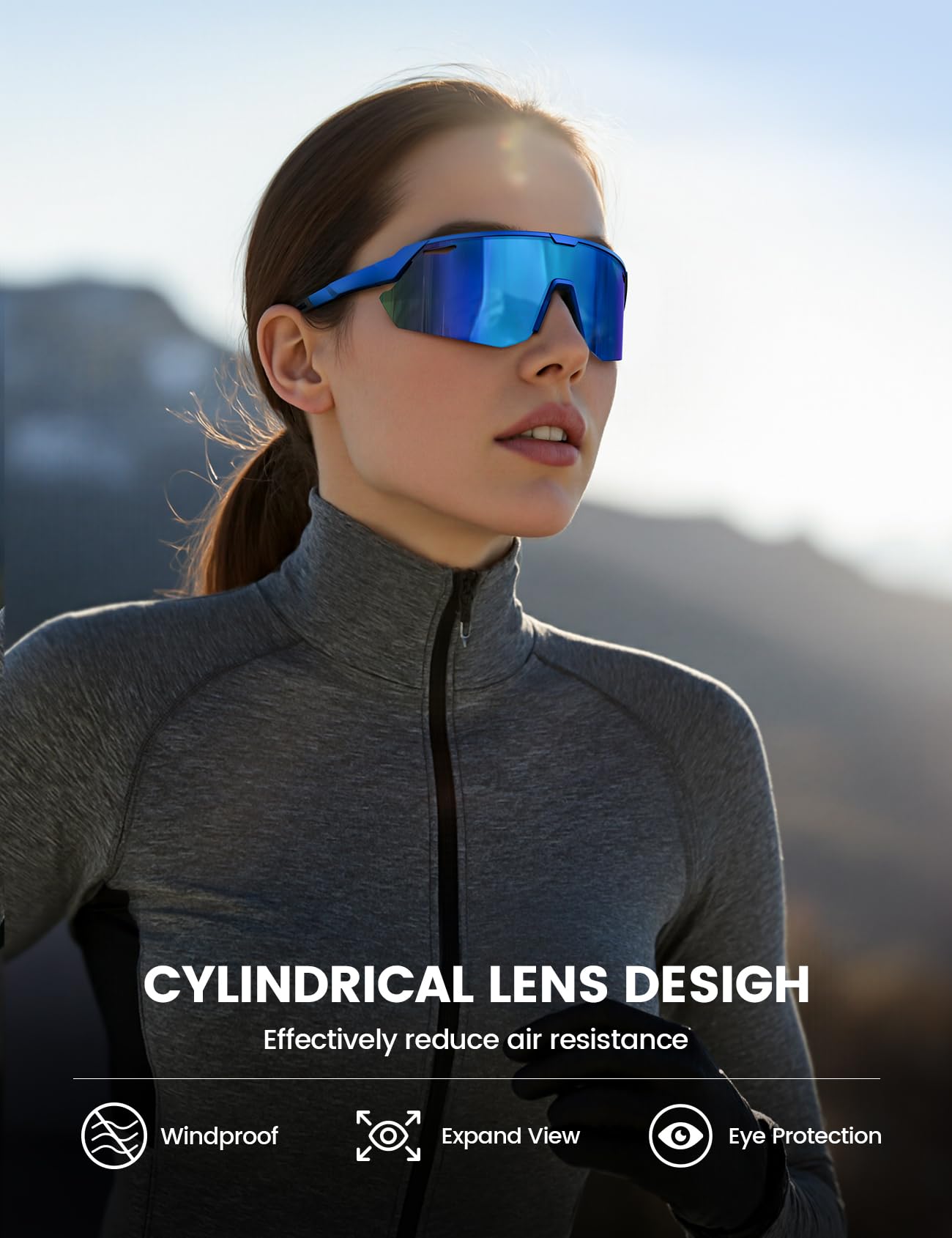 Lamicall Polarized Sports Sunglasses Men Women, [24g Ultralight] Adjustable Nose Pad Sports Goggles for Bike Hiking Running