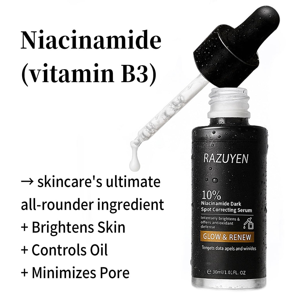 Sérum au niacinamide RAZUYEN en flacon noir avec pipette doseuse.