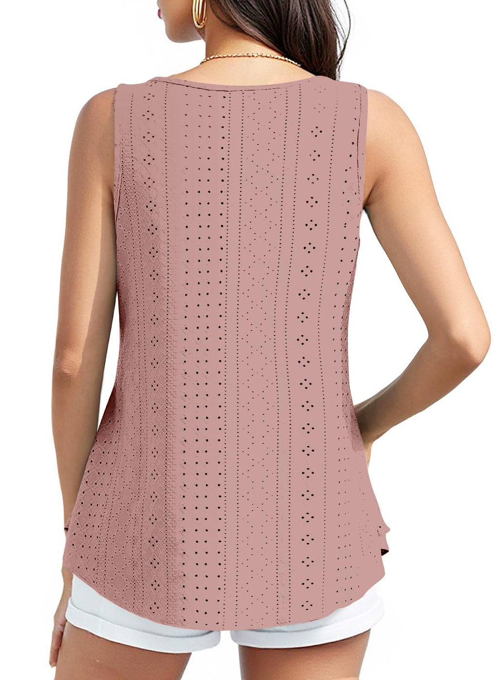 isermeo Womens Tank Tops Eyelet Embroidery Scoop Neck Loose Casual Sleeveless Flowy Summer Shirts Trendy S-2XL