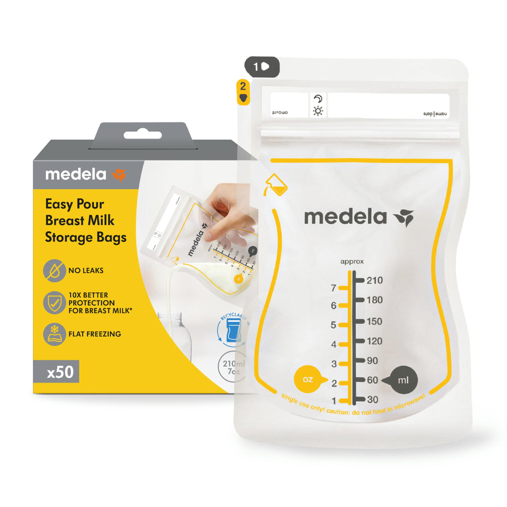 Medela Easy Pour Disposable Breast Milk Storage Bags, 7 oz/210 ml Capacity, Leakproof Design with Milk Protection, Made Without BPA, Pack of 100