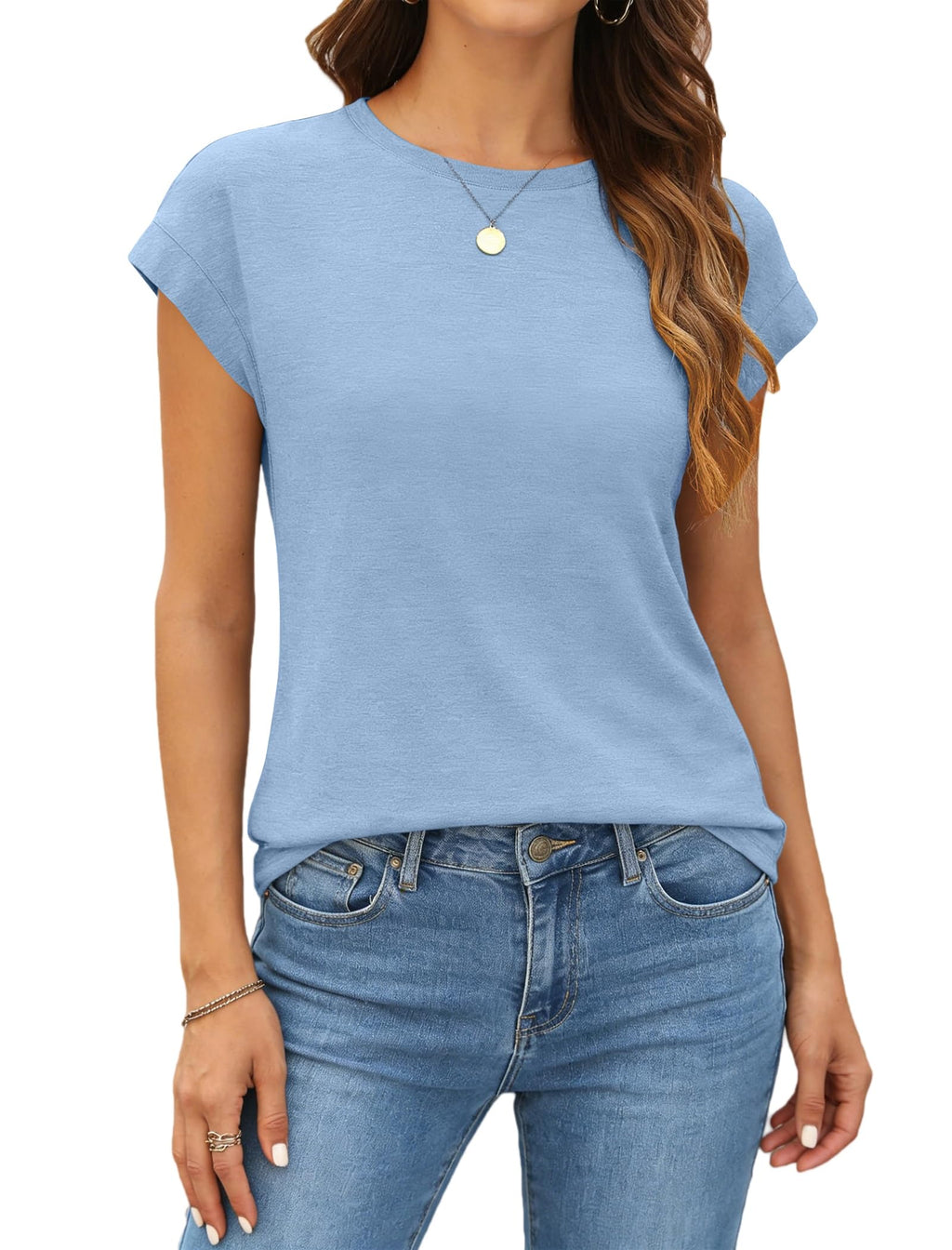 isermeo Womens Summer Tops Cap Sleeve T Shirts Crew Neck Outfits Cute Trendy Tunic Blouses 2026 S-XXL