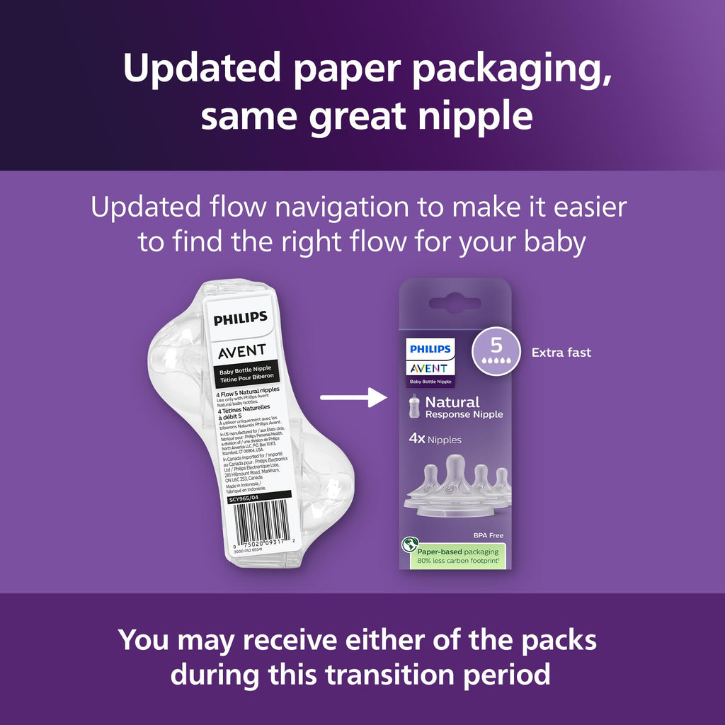 Philips Avent Natural Response Nipples, Extra Fast Flow (Flow 5), 6m+, 4-pack, SCY965/44