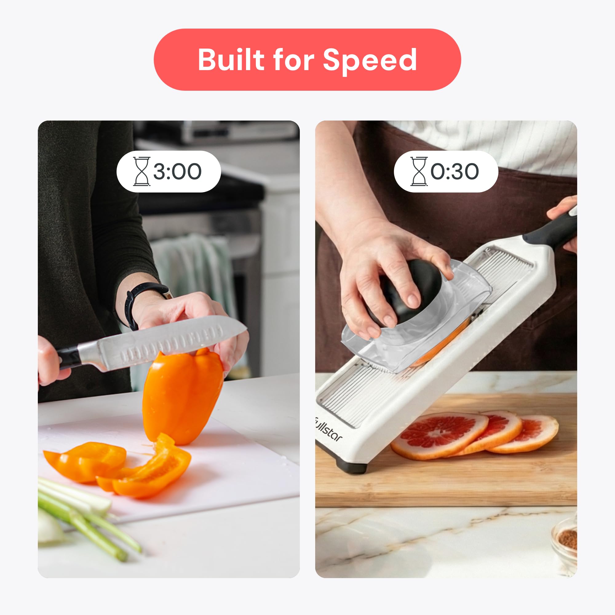 Fullstar 2-in-1 Handheld Mandoline Vegetable Slicer for Kitchen - 4 Thickness Settings - Easy to Use Veggie Slicer & Julienne Cutter - Sharp Blades with Stainless Steel Guard (Handheld 2-in-1, White)