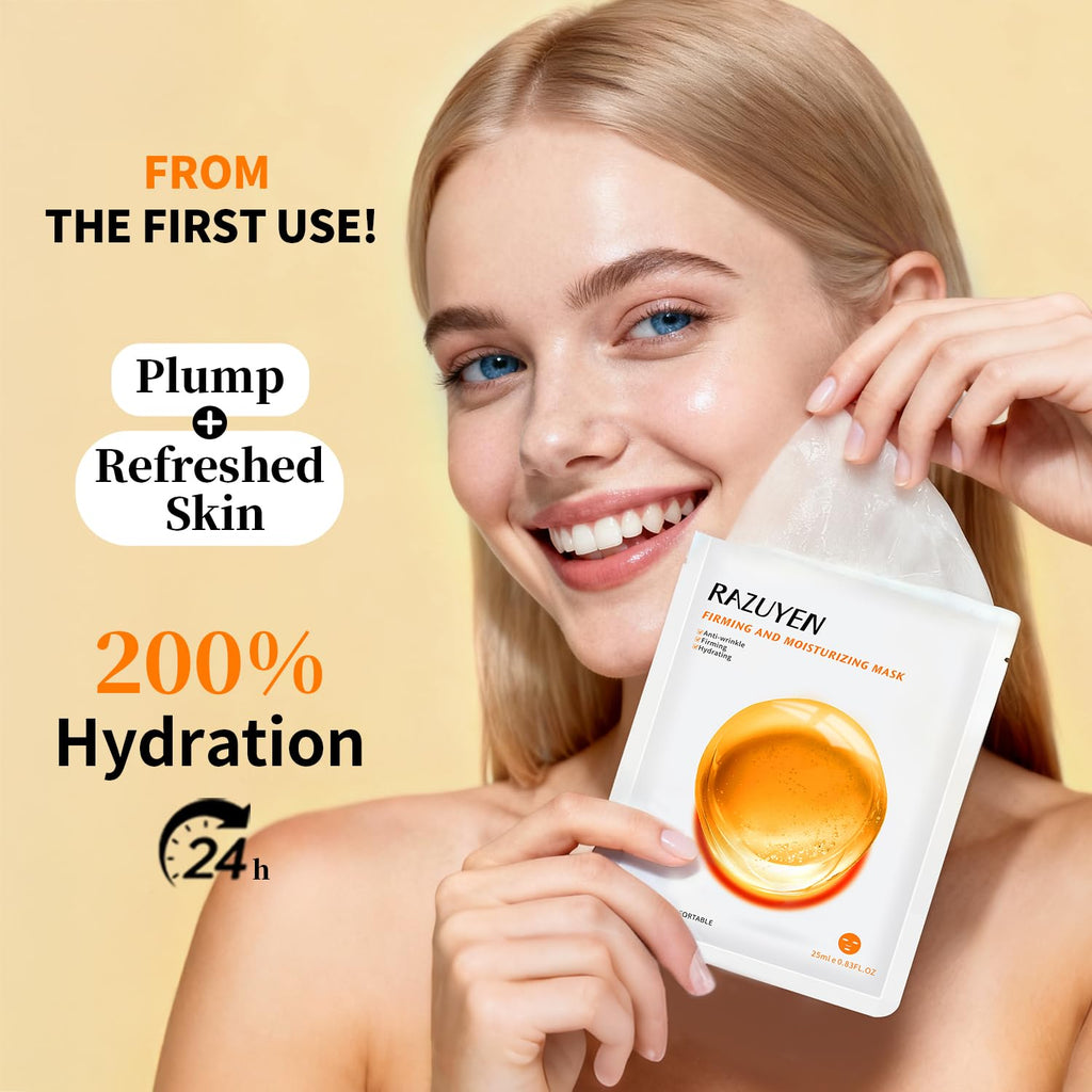 Masque en tissu pour le visage RAZUYEN, jeune femme souriante tenant un sachet