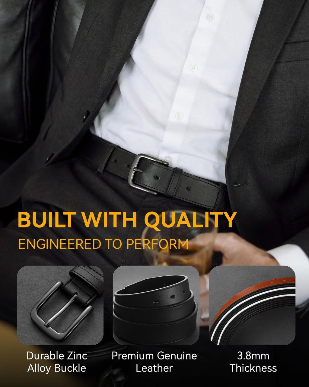 CHAOREN Mens Belts Leather - 35mm Genuine Leather Belts for Men - Ideal Match for Casual Jeans
