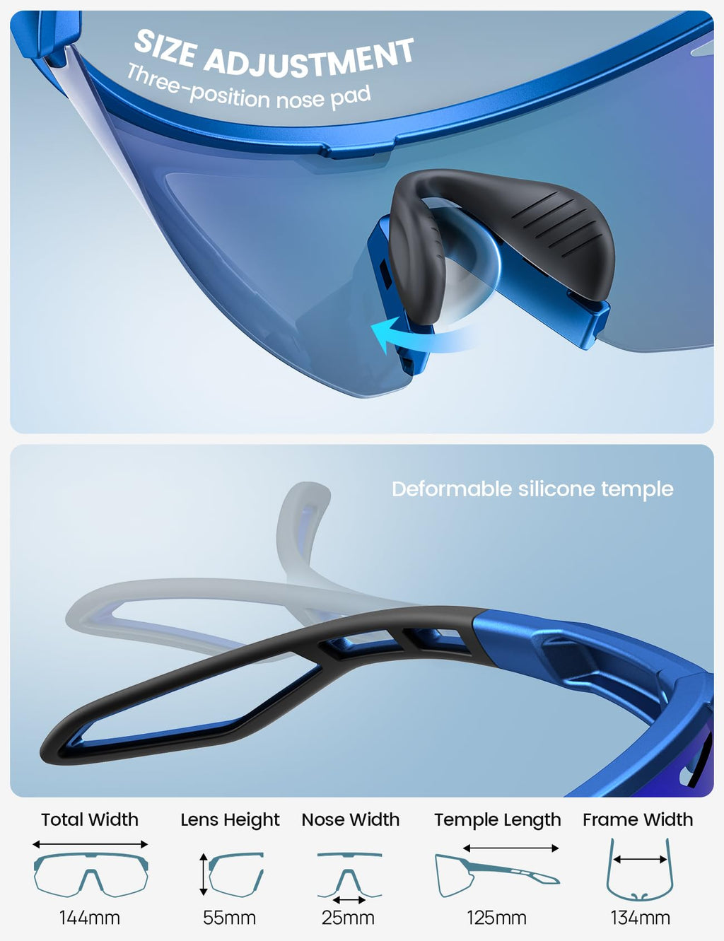 Lamicall Polarized Sports Sunglasses Men Women, [24g Ultralight] Adjustable Nose Pad Sports Goggles for Bike Hiking Running