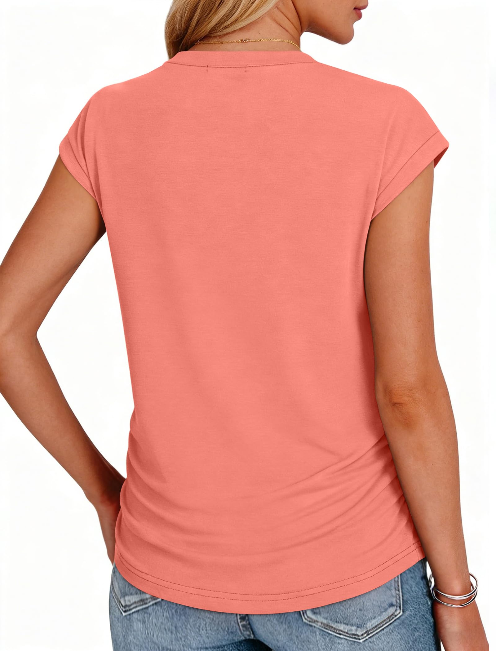 isermeo Womens Summer Tops Trendy 2026 Ruched Side Cap Short Sleeve Tshirts Crew Neck T Shirts Fashion S-XXL