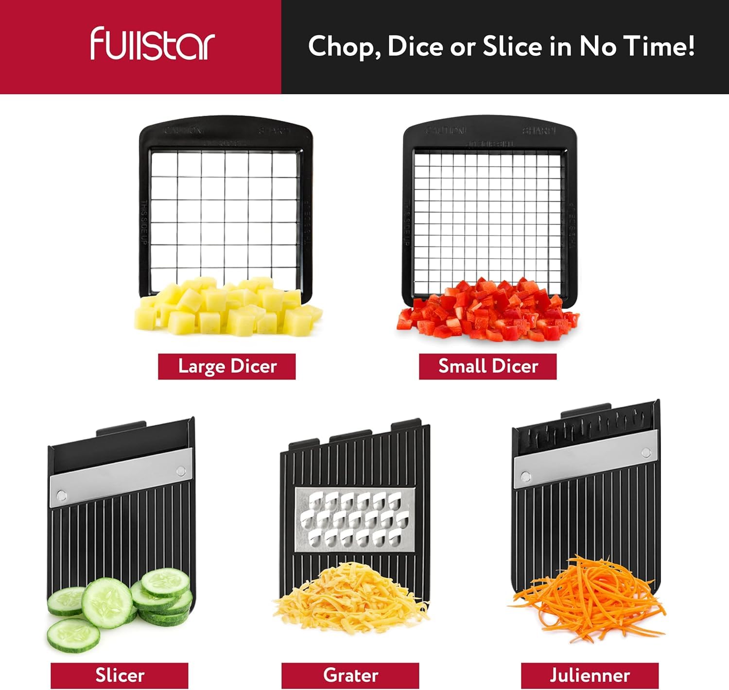 Fullstar Vegetable Chopper & Mandoline Slicer - Julienne Cutter Dicer Grater for Food Veggie Onion Cucumber Tomato Salad Potato Cheese - Kitchen Essentials & Gadgets (Compact 6-in-1, White)