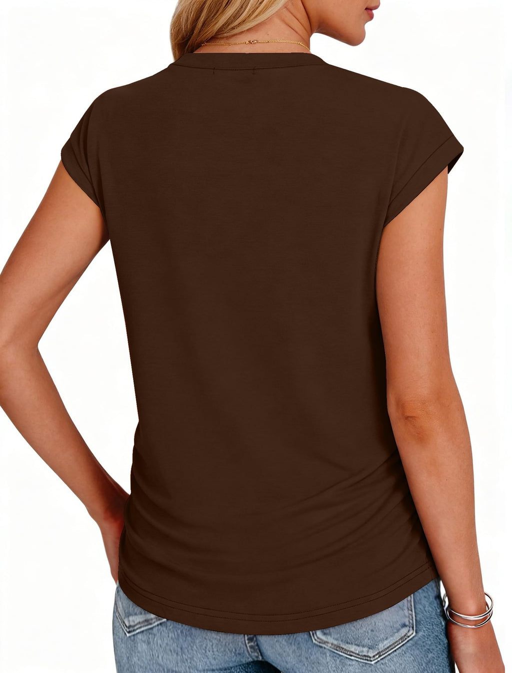 isermeo Womens Summer Tops Trendy 2026 Ruched Side Cap Short Sleeve Tshirts Crew Neck T Shirts Fashion S-XXL