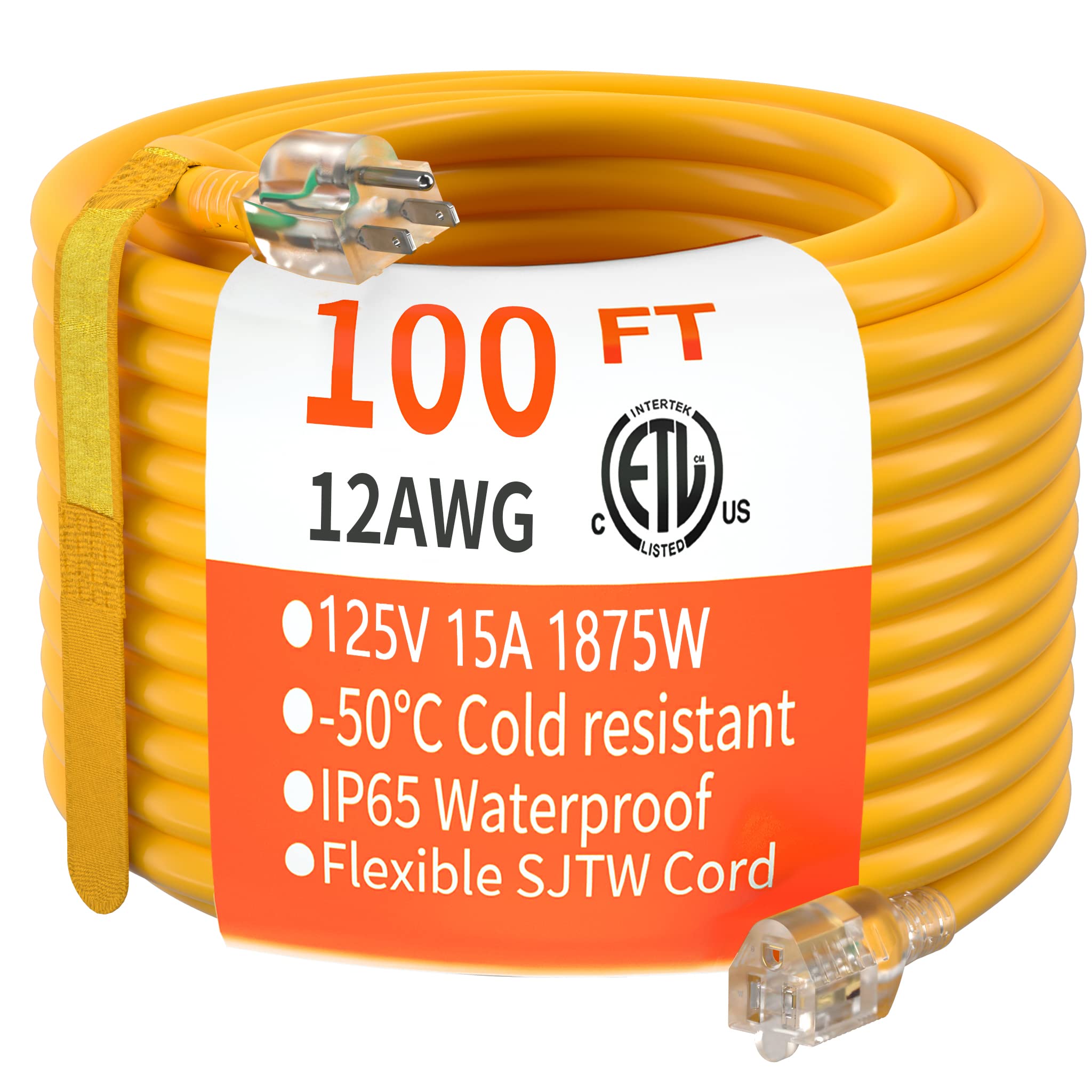 HUANCHAIN Indoor Outdoor Black Extension Cord 15 ft Waterproof, 16/3 Gauge Flexible Cold-Resistant Appliance Extension Cable Outside, 13A 1625W 16AWG SJTW, 3 Prong Electric Cord, ETL