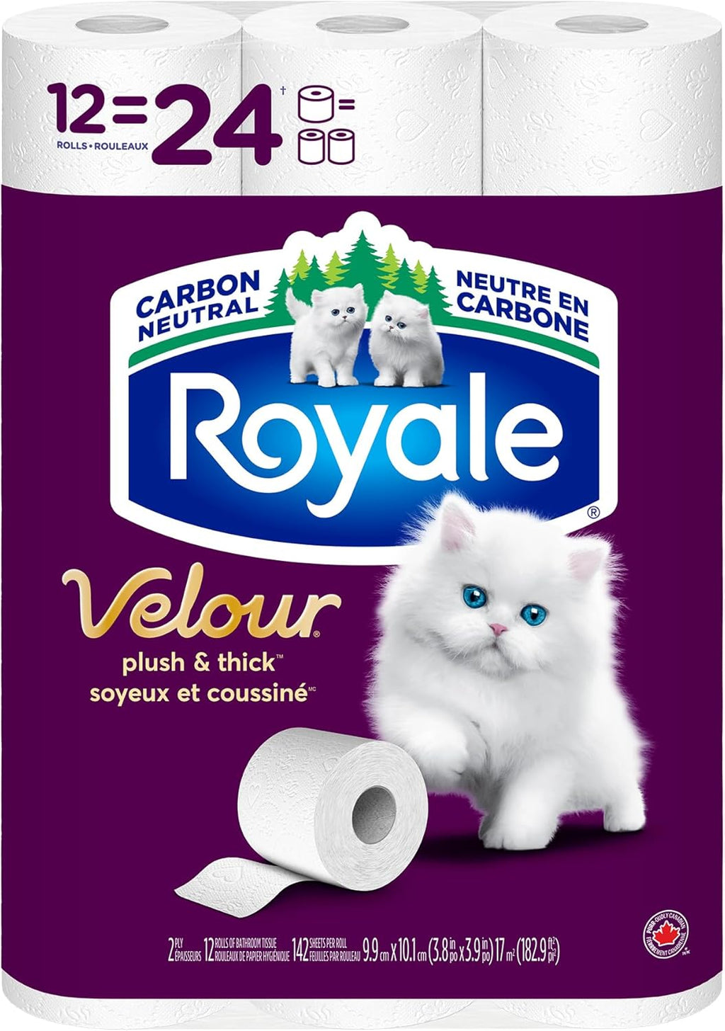 Royale Velour Toilet Paper, 12 Equal 24 Rolls, 142 Bathroom Tissues per roll