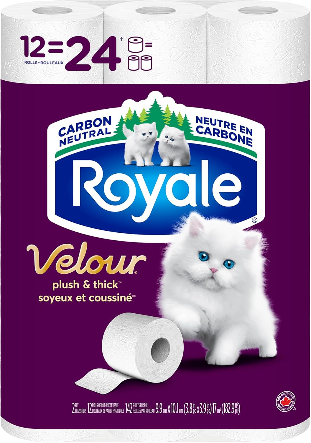 Royale Velour Toilet Paper, 12 Equal 24 Rolls, 142 Bathroom Tissues per roll