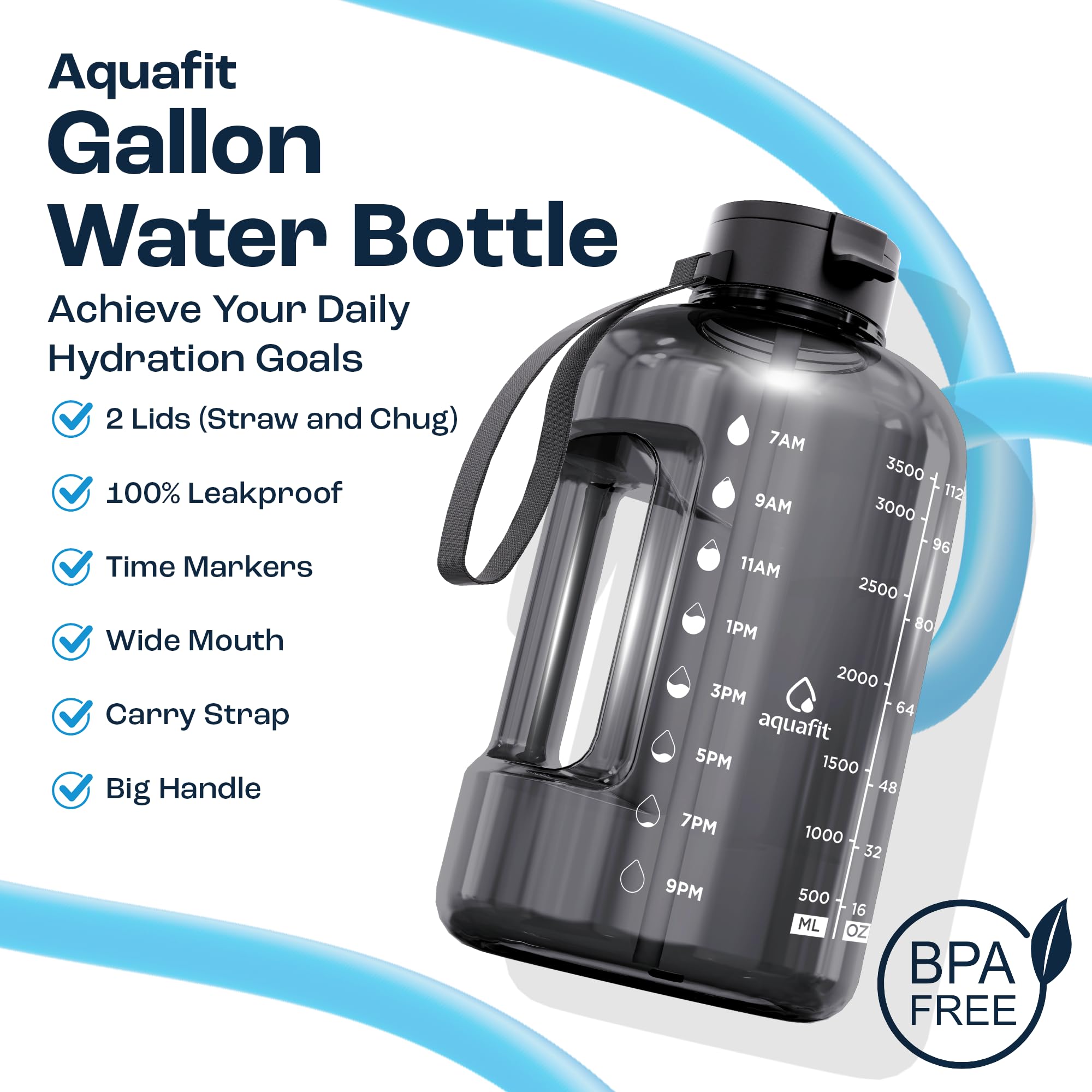 AQUAFIT 1 Gallon Water Bottle with Straw - 4l Water Bottle Time Marker - Motivational Gym Water Bottles 4l - 4 litre Water Bottles 1 Gallon 128 oz - Big Water Jug Large Water Bottle Gray