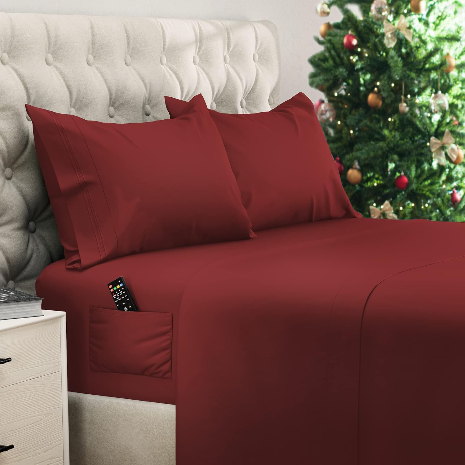 DREAMCARE Bedding Sets Queen - 4 Piece Queen Bed Sheets - Deep Pocket up to 15 in - Draps Lit Queen - Luxury Hotel Sheets & Pillowcases Set - Shrink & Fade Resistant (Queen, Black)