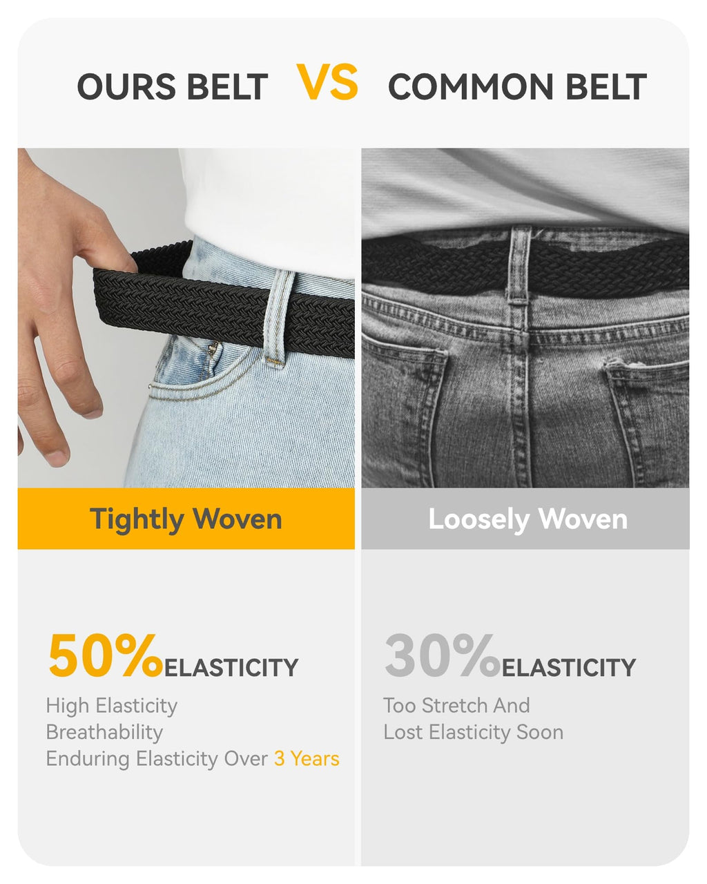 CHAOREN Mens Belt 2Pack - Elastic Braided Stretch Golf Belts for Men 1 3/8"- Suit for Casual Jeans Pants