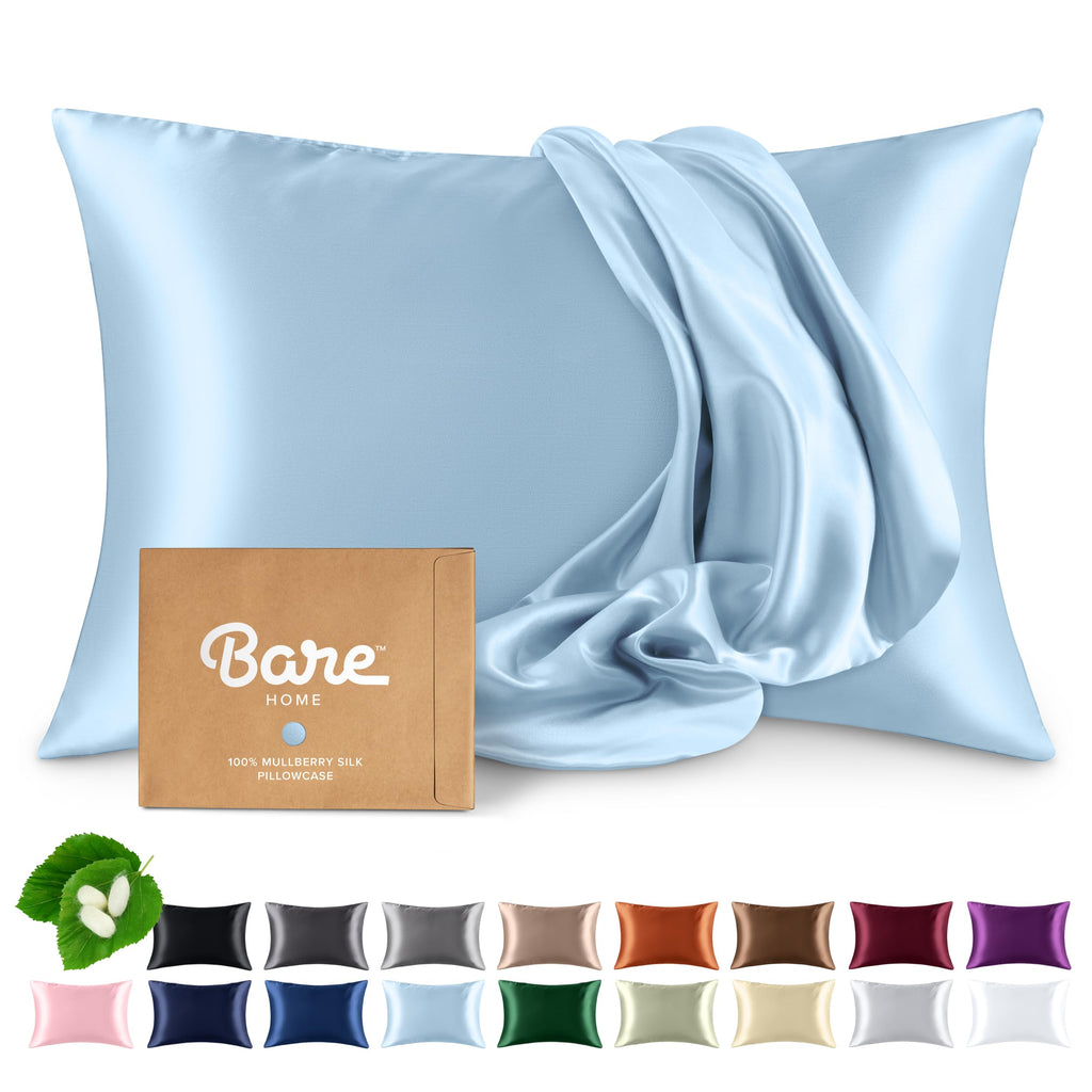 Bare Home 100% Mulberry Silk Pillowcase for Hair and Skin - Ultra Premium 6A Grade 19 Momme Silk Pillow Case - Hidden Zipper - Breathable Cooling Pillow Cover (Body, Silver)