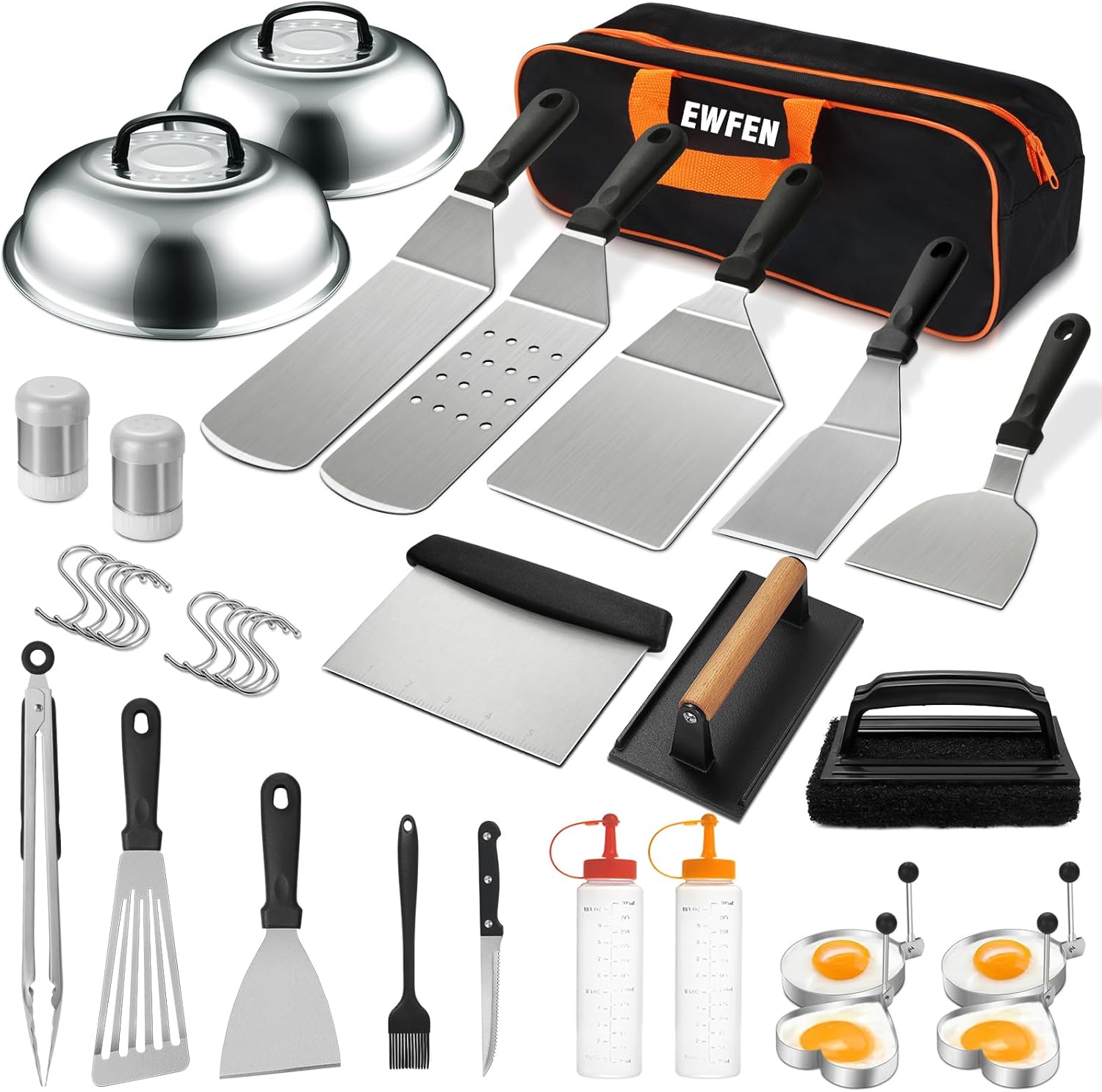 Kit d’accessoires pour plaque de cuisson : spatules, raclette, couvercle à badigeonner, ustensiles.