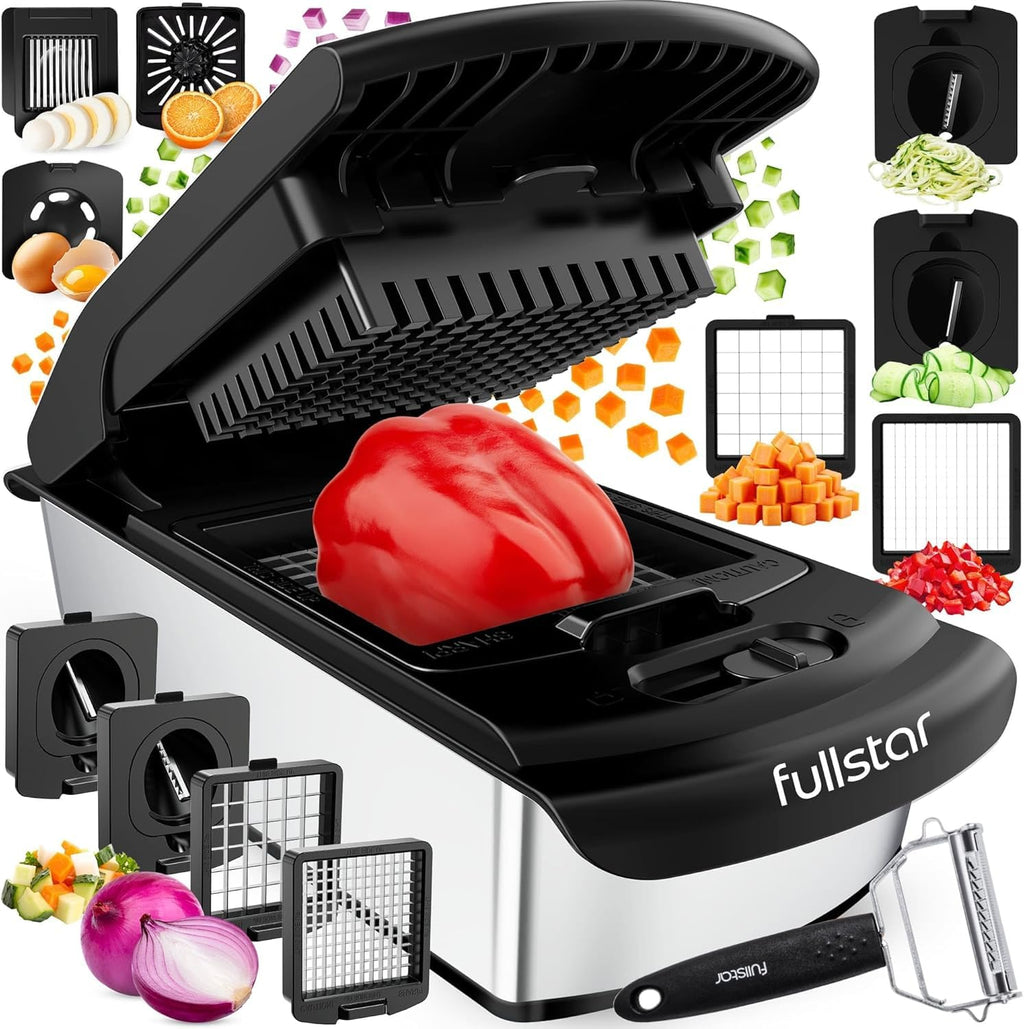 Fullstar Vegetable Chopper & Cutter - Slicer Dicer Spiralizer with Container for Food Veggie Onion Cucumber Tomato Salad Potato French Fry - Kitchen Essentials & Gadgets (PRO 4-in-1, White)