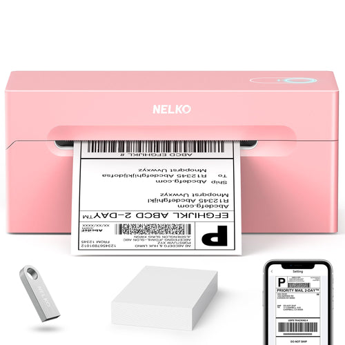 Imprimante d’étiquettes thermiques NELKO rose, sortie d’étiquette 4x6