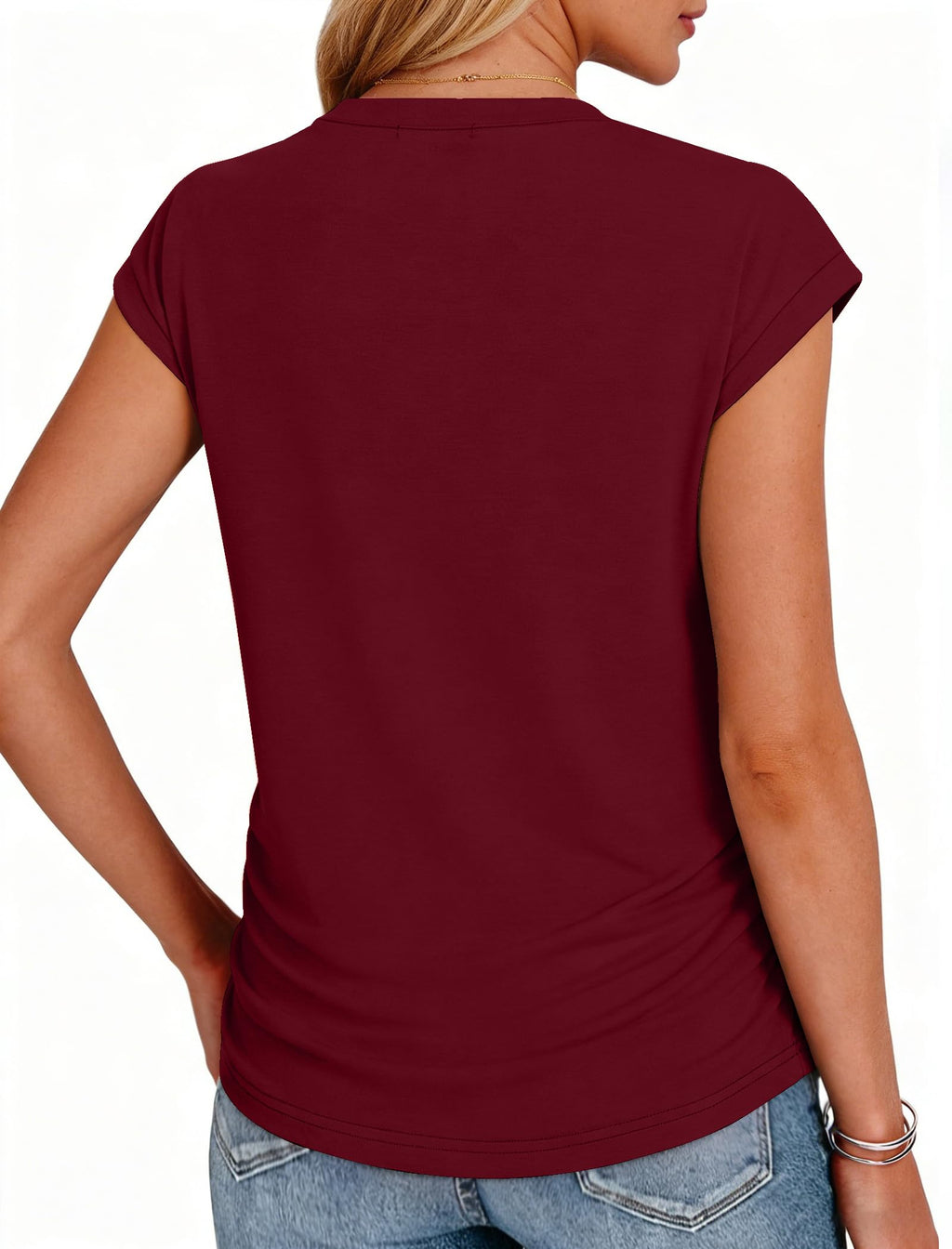 isermeo Womens Summer Tops Trendy 2026 Ruched Side Cap Short Sleeve Tshirts Crew Neck T Shirts Fashion S-XXL