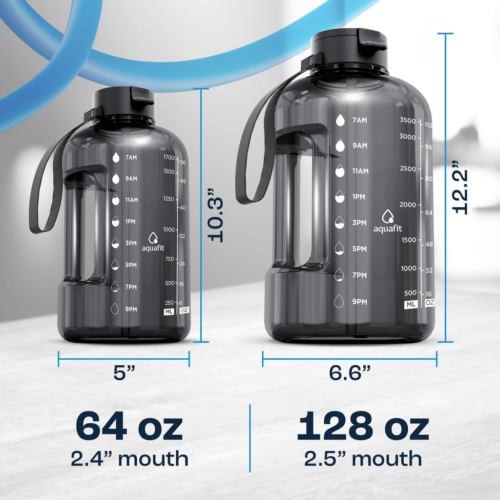 AQUAFIT 1 Gallon Water Bottle with Straw - 4l Water Bottle Time Marker - Motivational Gym Water Bottles 4l - 4 litre Water Bottles 1 Gallon 128 oz - Big Water Jug Large Water Bottle Gray