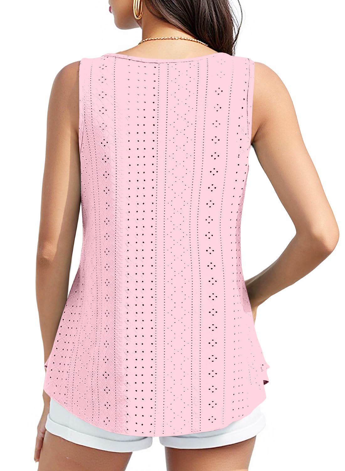 isermeo Womens Tank Tops Eyelet Embroidery Scoop Neck Loose Casual Sleeveless Flowy Summer Shirts Trendy S-2XL