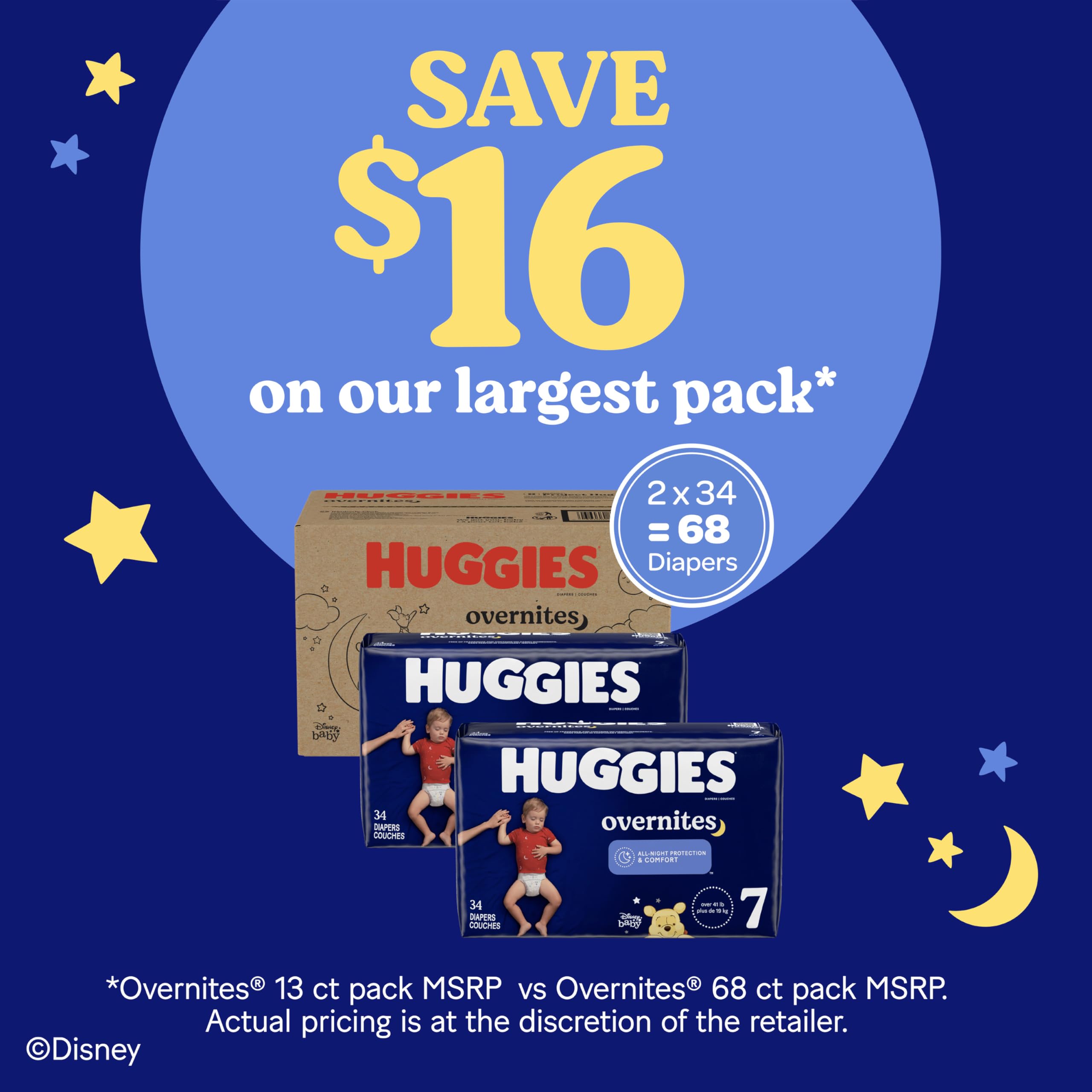 Huggies Overnites Size 4 Overnight Diapers (22-37 lbs), 58 Ct
