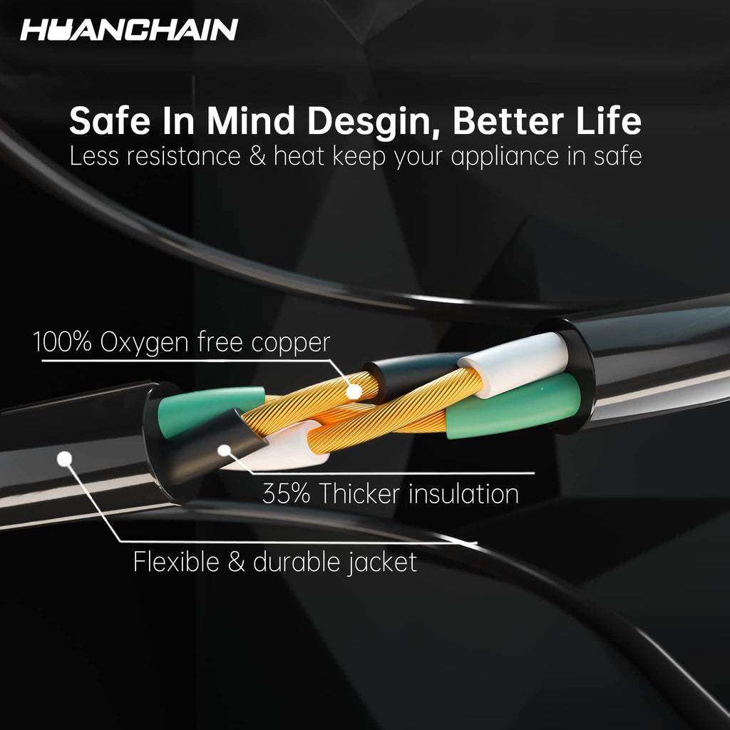 HUANCHAIN Indoor Outdoor Black Extension Cord 15 ft Waterproof, 16/3 Gauge Flexible Cold-Resistant Appliance Extension Cable Outside, 13A 1625W 16AWG SJTW, 3 Prong Electric Cord, ETL