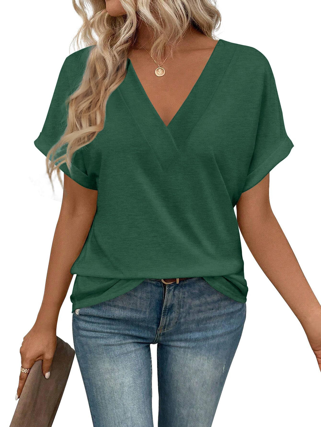 isermeo Womens T Shirts Short Sleeve V Neck Tees Fashion Tops 2026 Trendy Soft Casual Blouse Summer Outfits S-XXL