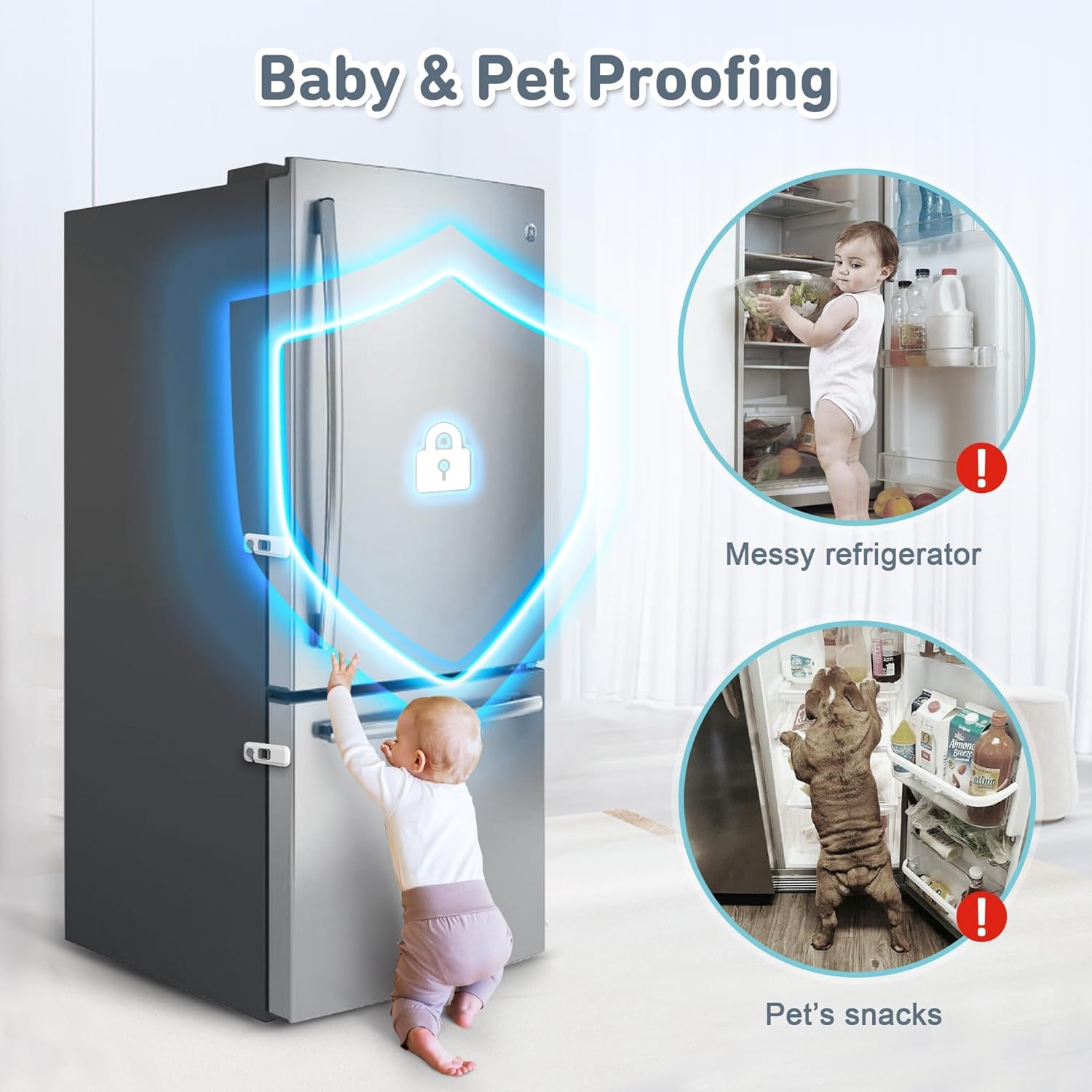 4our Kiddies 6 Pack Child Proof Refrigerator Locks, Fridge Locks for Kids Safety, Freezer Door Latches with Strong 3M Adhesives for Toddlers and Baby, Ideal for Upright Freezer, Ovens, Cabinets Door