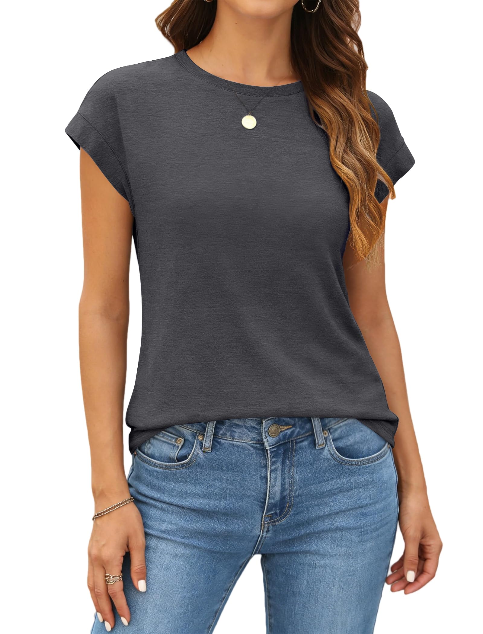 isermeo Womens Summer Tops Cap Sleeve T Shirts Crew Neck Outfits Cute Trendy Tunic Blouses 2026 S-XXL
