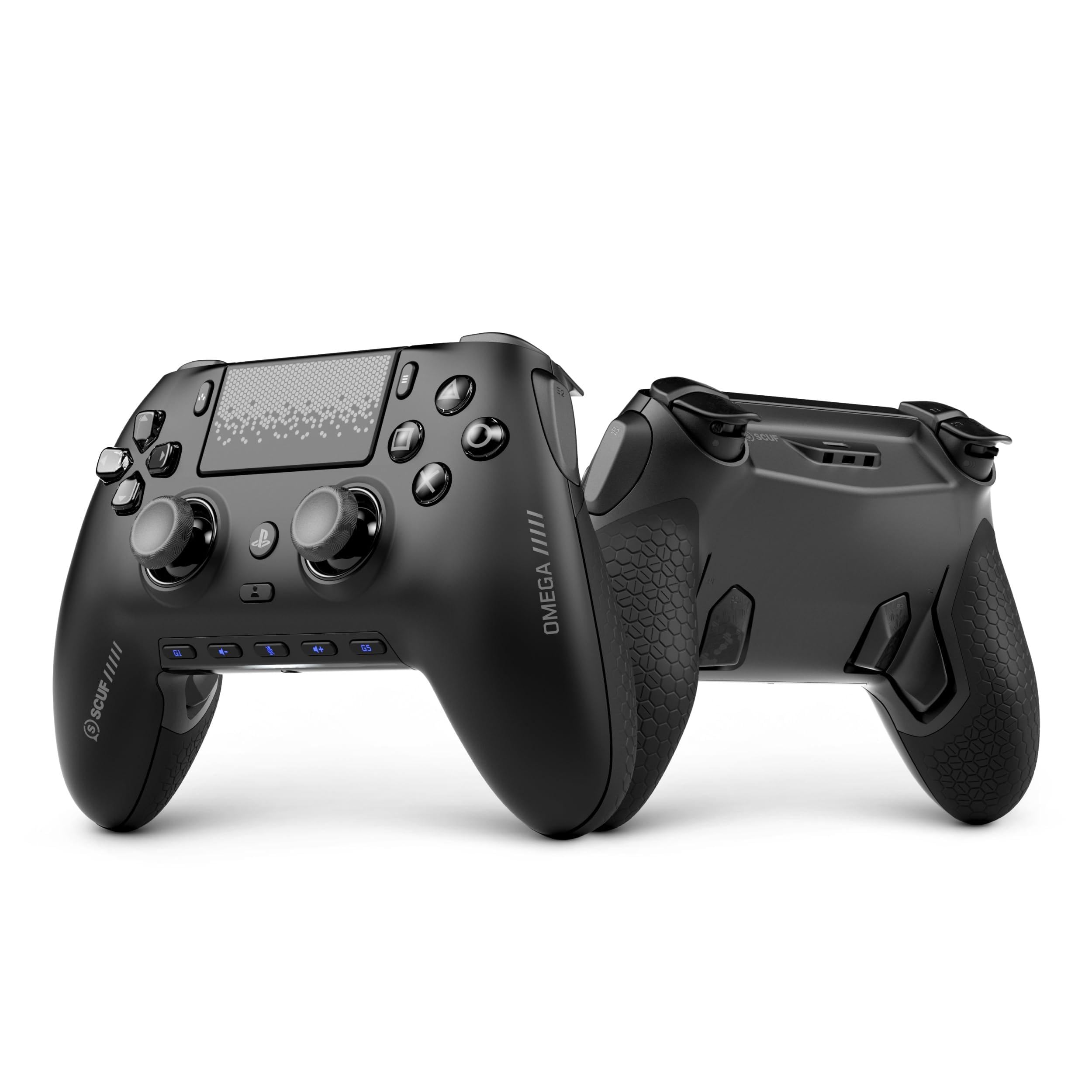 Manette sans fil SCUF OMEGA sombre, sticks symétriques et écran central
