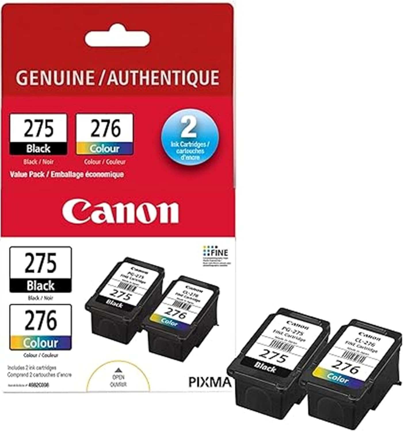 Pack de cartouches d’encre Canon PG-275 noire et CL-276 couleur pour PIXMA