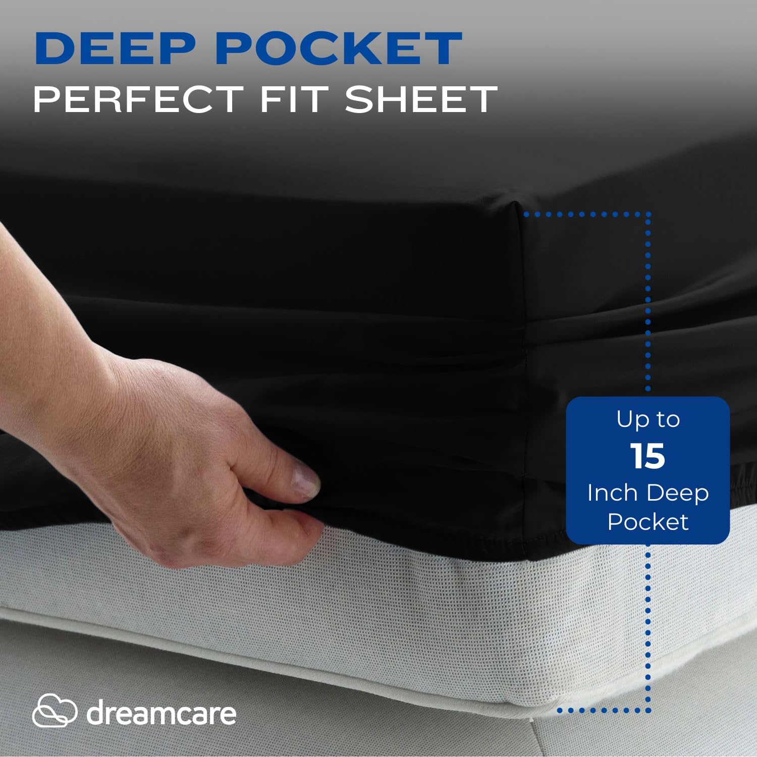 DREAMCARE Bedding Sets Queen - 4 Piece Queen Bed Sheets - Deep Pocket up to 15 in - Draps Lit Queen - Luxury Hotel Sheets & Pillowcases Set - Shrink & Fade Resistant (Queen, Black)