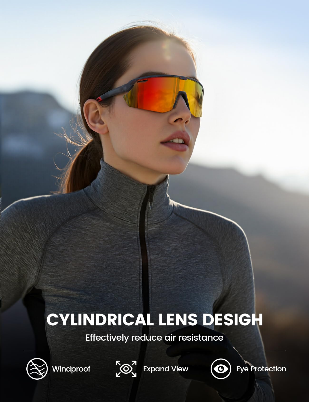 Lamicall Polarized Sports Sunglasses Men Women, [24g Ultralight] Adjustable Nose Pad Sports Goggles for Bike Hiking Running
