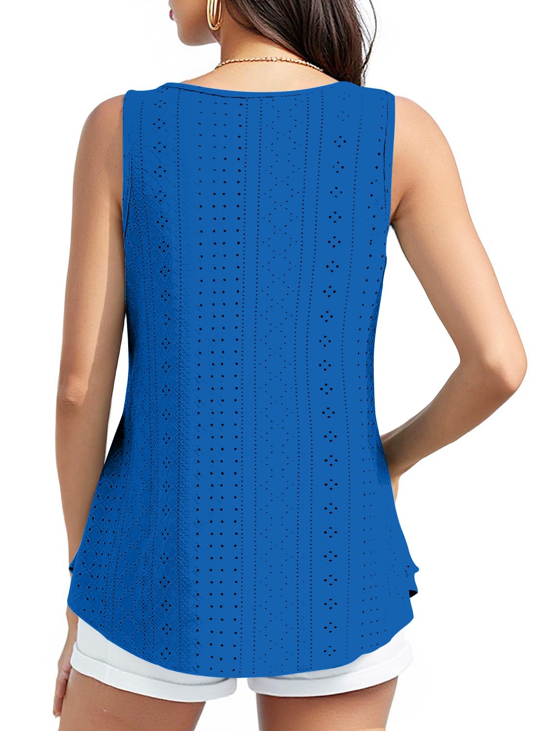 isermeo Womens Tank Tops Eyelet Embroidery Scoop Neck Loose Casual Sleeveless Flowy Summer Shirts Trendy S-2XL