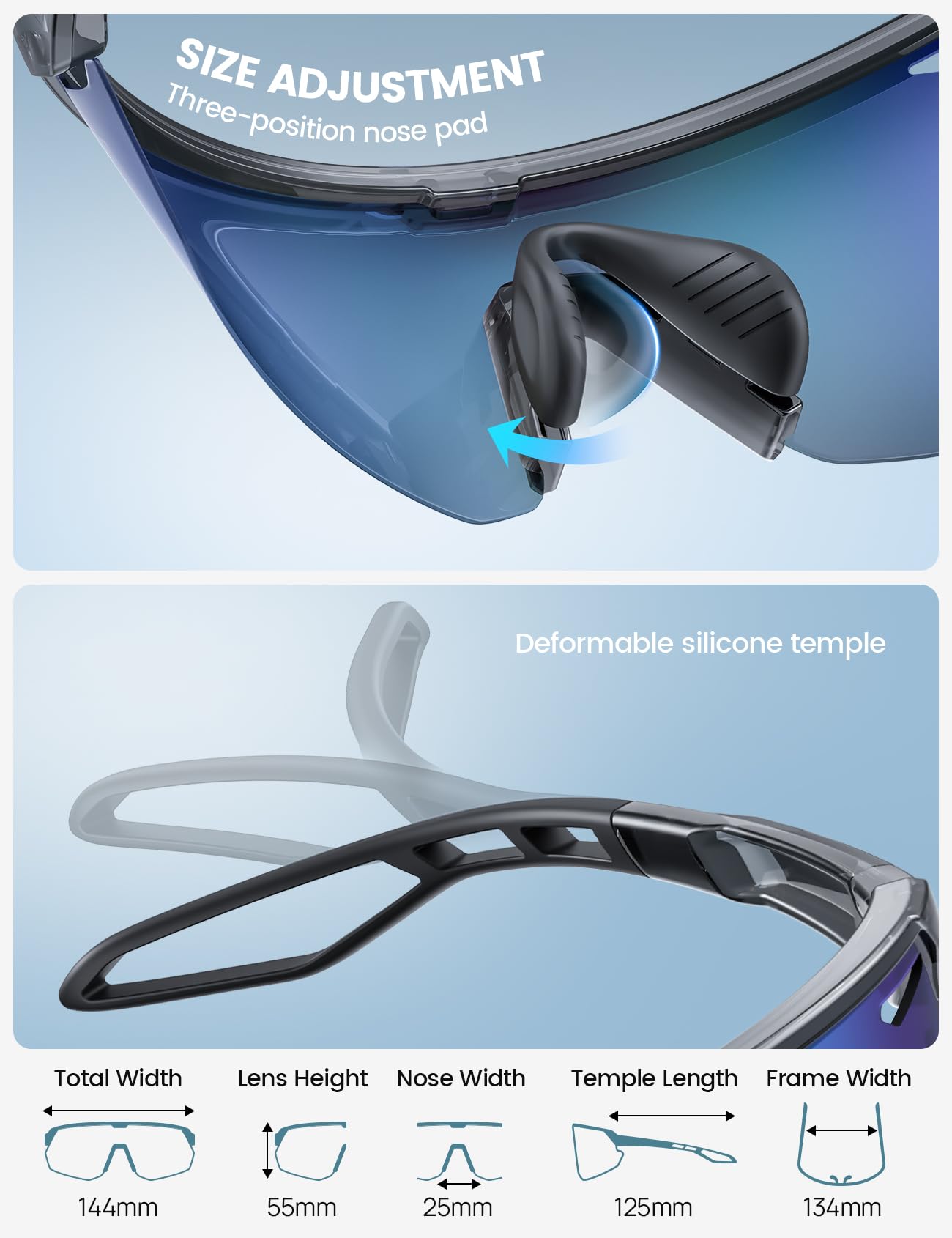 Lamicall Polarized Sports Sunglasses Men Women, [24g Ultralight] Adjustable Nose Pad Sports Goggles for Bike Hiking Running