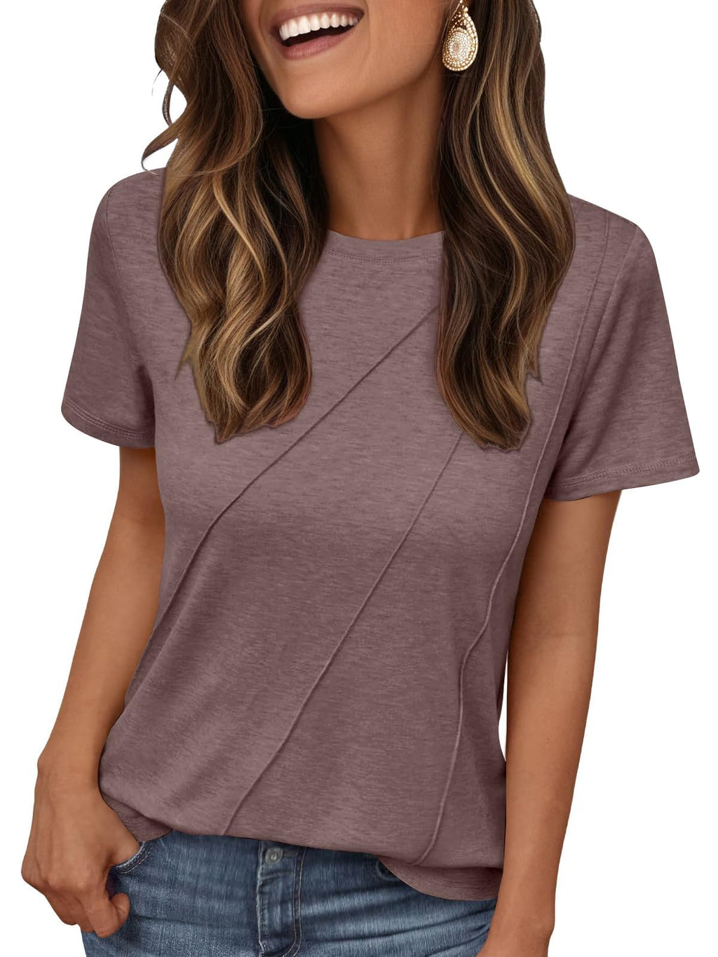 isermeo Women's Summer Short Sleeve Tops Casual Crewneck Fashion Pleated T-Shirts Blouses Trendy 2026 S-XXL