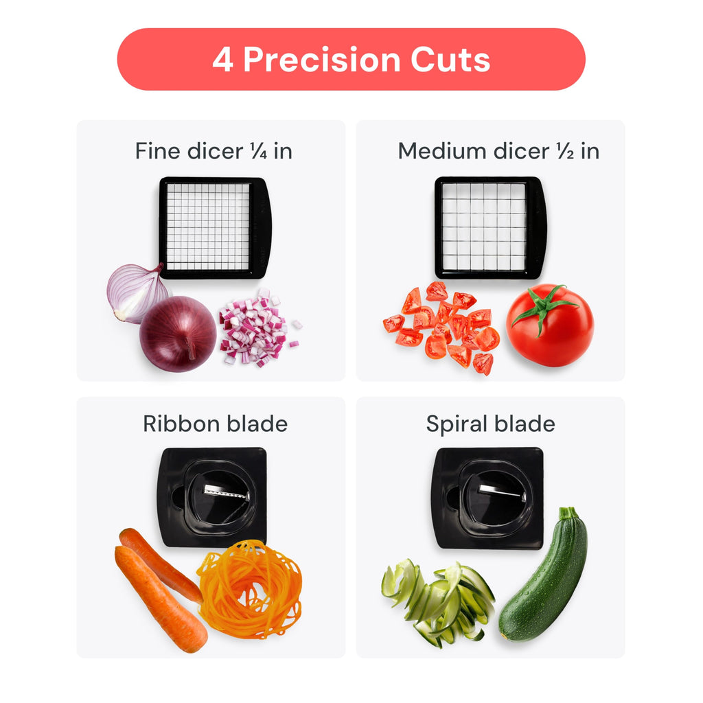 Fullstar Vegetable Chopper & Cutter - Slicer Dicer Spiralizer with Container for Food Veggie Onion Cucumber Tomato Salad Potato French Fry - Kitchen Essentials & Gadgets (PRO 4-in-1, White)