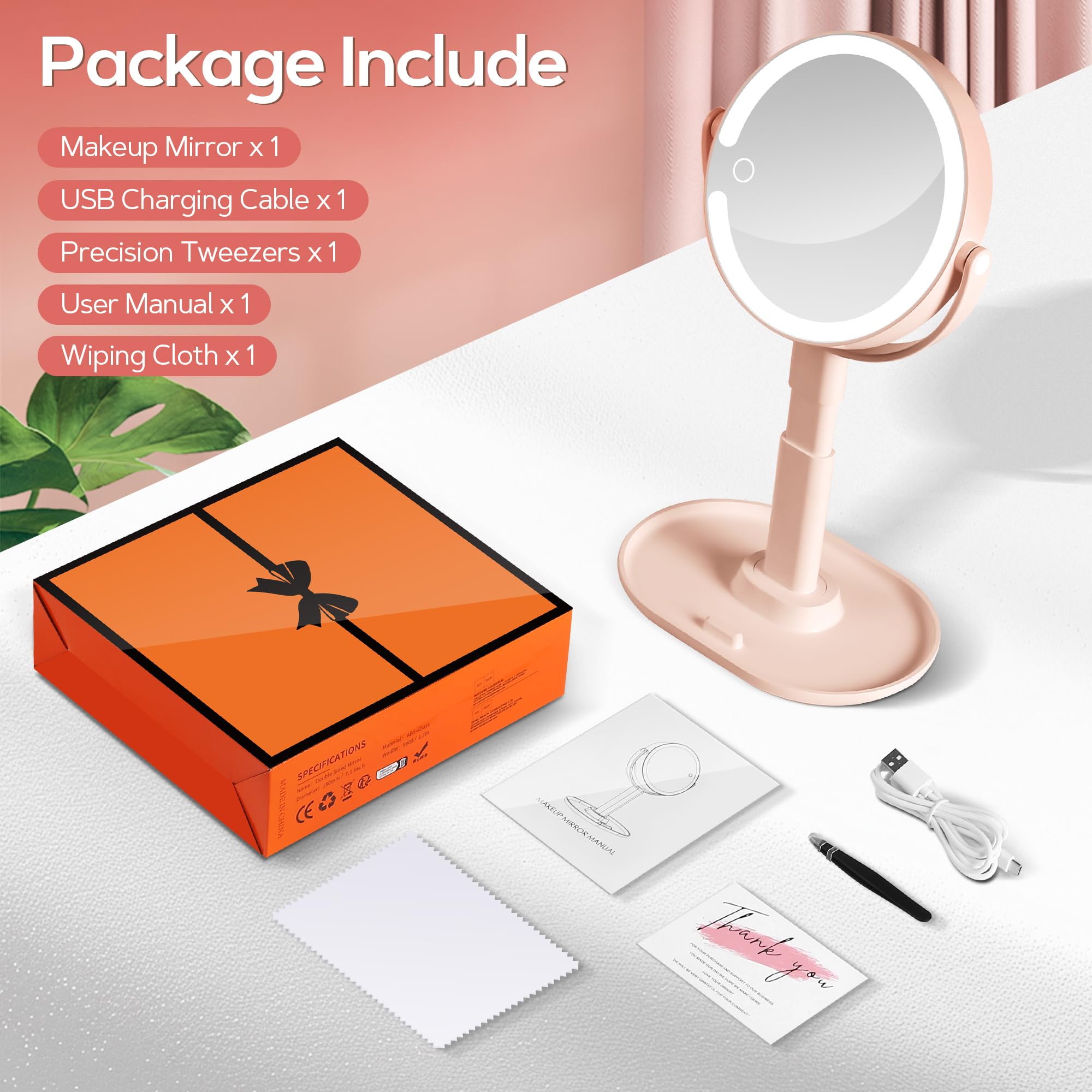 Miroir de maquillage lumineux sur pied avec boîte et accessoires inclus