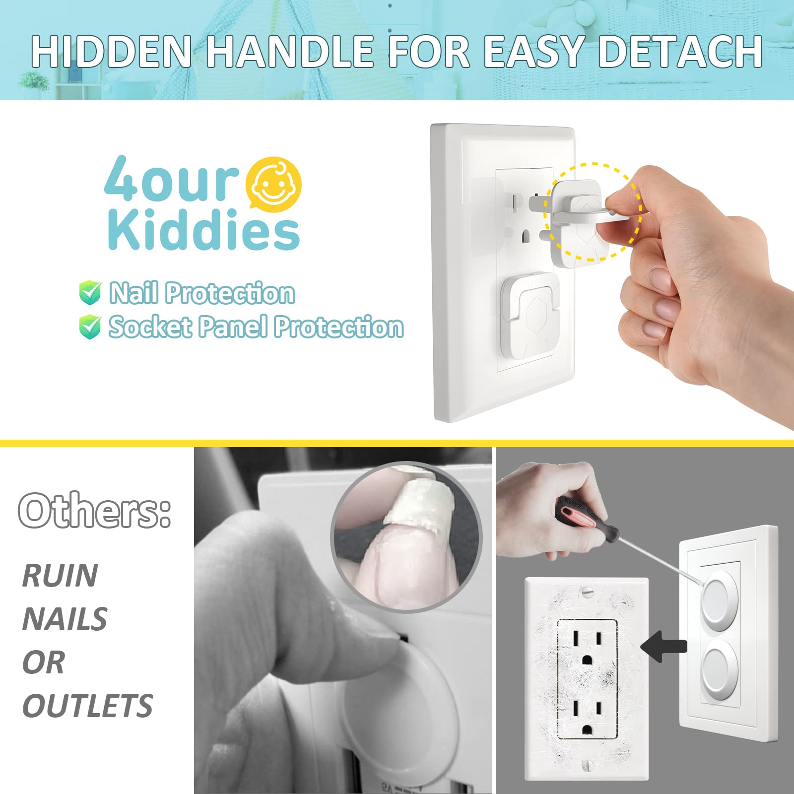 4our Kiddies Baby Proofing Outlet Covers (60 Pack) Electric Outlet Plug Covers for Child Safety, Baby Socket Cover Protector Cap to Prevent Child from Power Shock Hazard