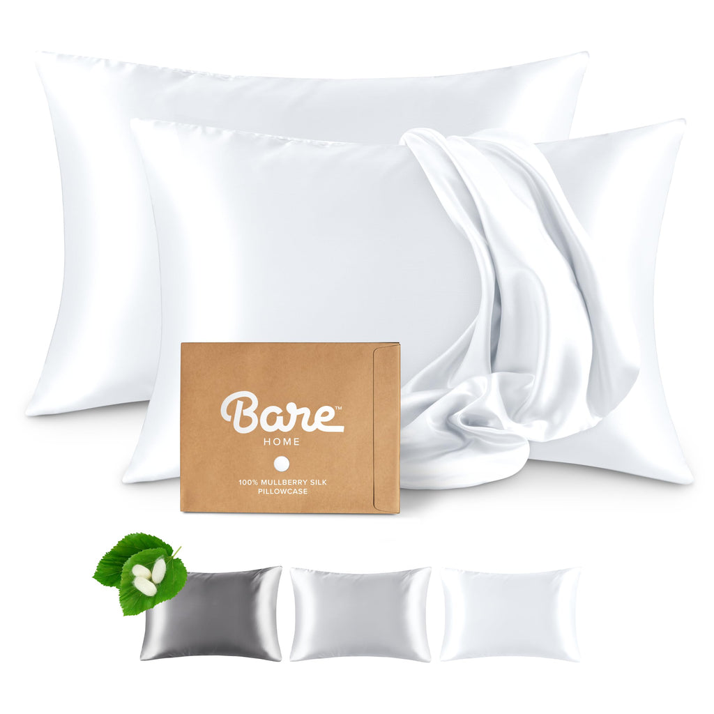 Bare Home 100% Mulberry Silk Pillowcase for Hair and Skin - Ultra Premium 6A Grade 19 Momme Silk Pillow Case - Hidden Zipper - Breathable Cooling Pillow Cover (Body, Silver)