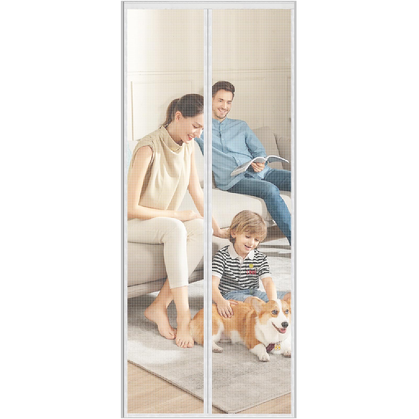 Magnetic Screen Door, Heavy Duty Fiberglass Moustiquaire Magnétique, Screen Mesh with Automatic Block Closure, Walk Through Easily, Fits Door Size up to 36-38" W x 80" H