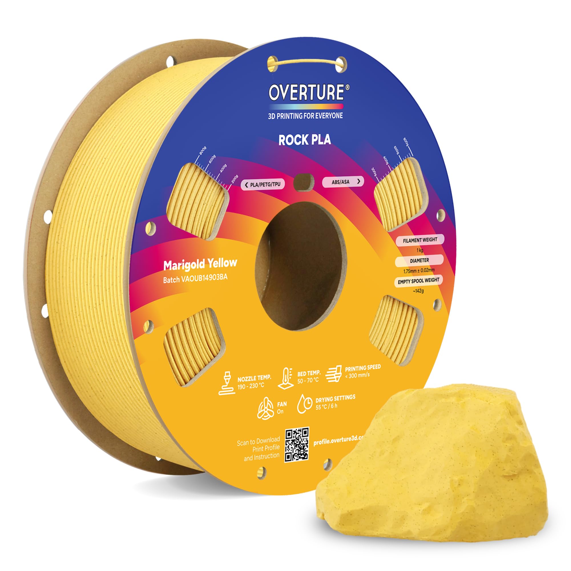 OVERTURE Rock PLA Filament 1.75mm, Marble PLA - OVERTURE Rock PLA Filament 1.75mm, Marble PLA - TopShop Ryan